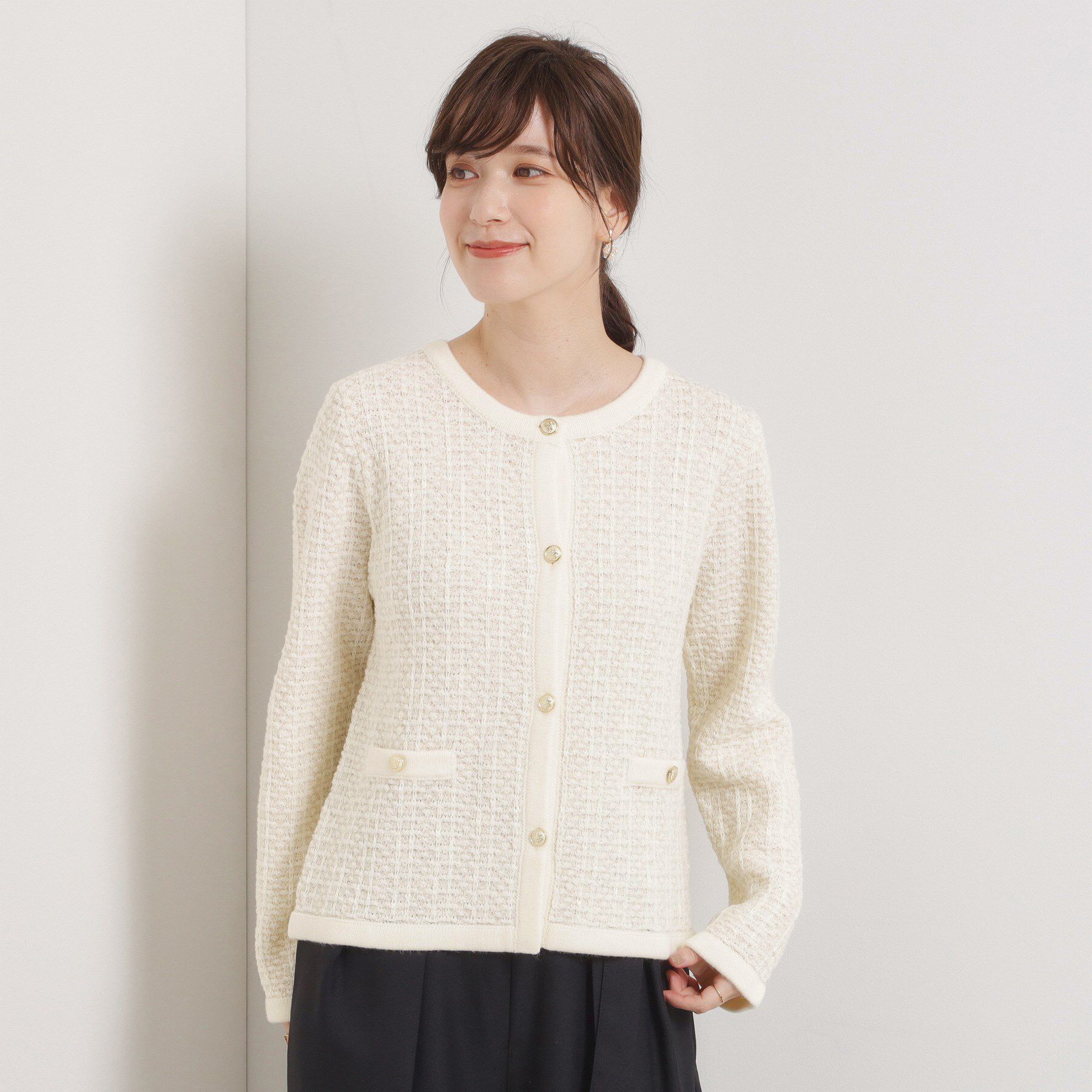 ITS&rsquo;DEMO「【手洗い可】ラメツイードニットジャケット」|ノーカラージャケット|