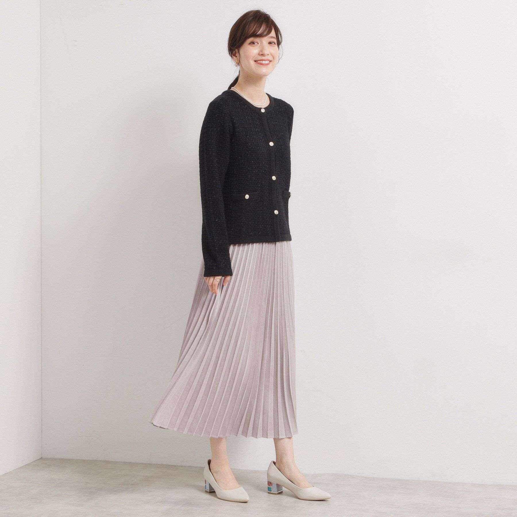 ITS&rsquo;DEMO「【手洗い可】ラメツイードニットジャケット」|ノーカラージャケット|