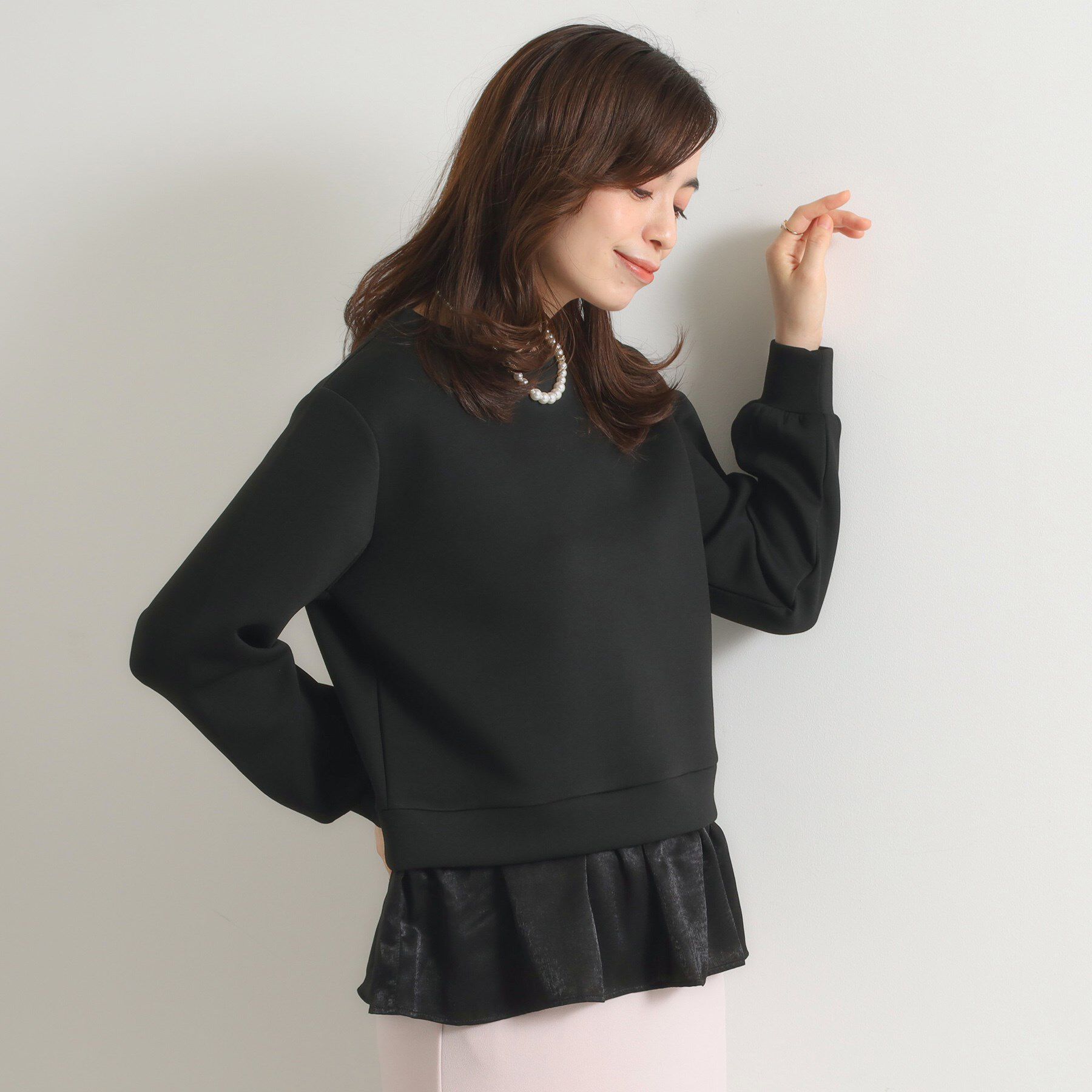 ITS&rsquo;DEMO「【洗濯機OK】異素材コンビプルオーバー」|Tシャツ・カットソー|ブラック(019)