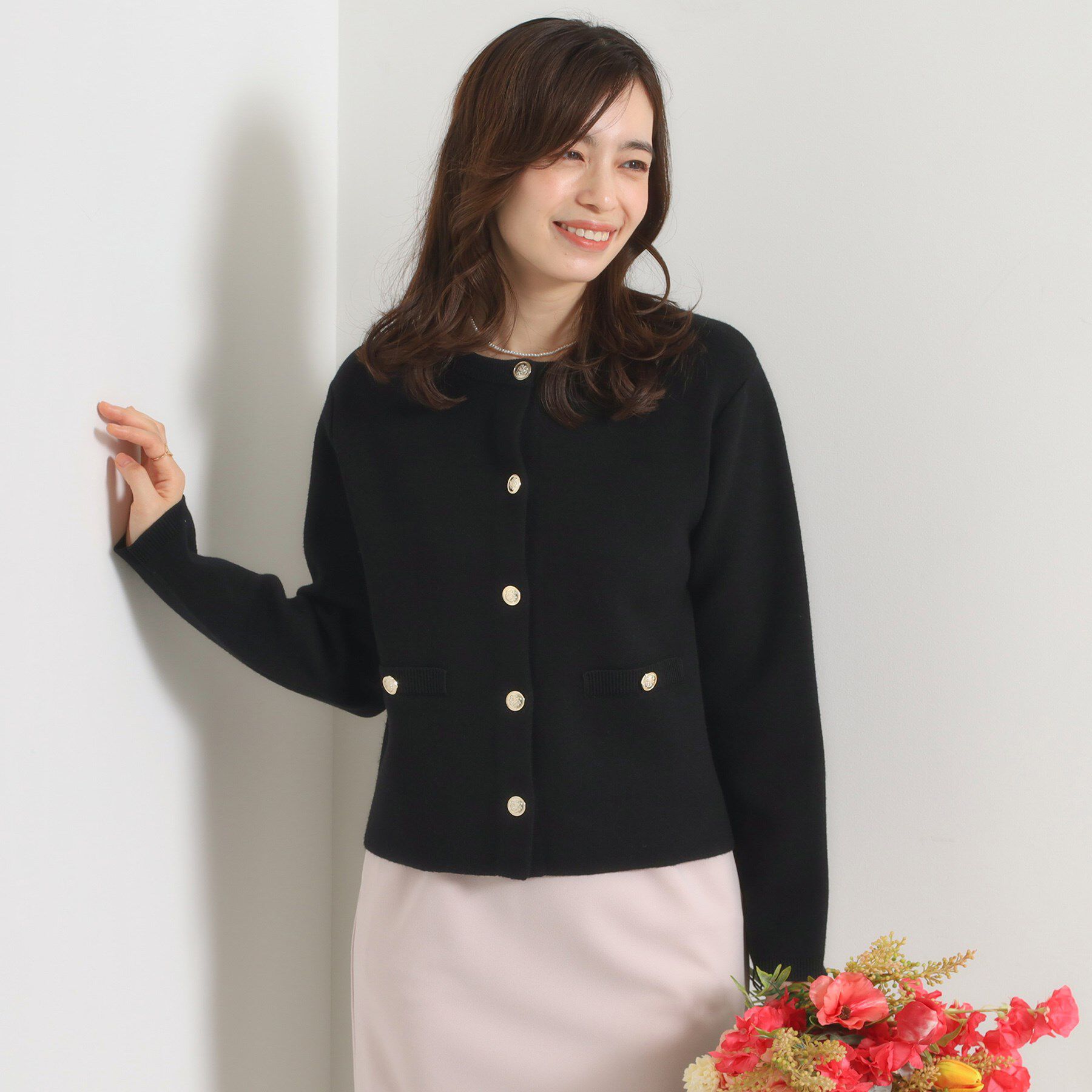 ITS&rsquo;DEMO「【手洗い可】ニットジャケット」|ノーカラージャケット|ブラック(019)