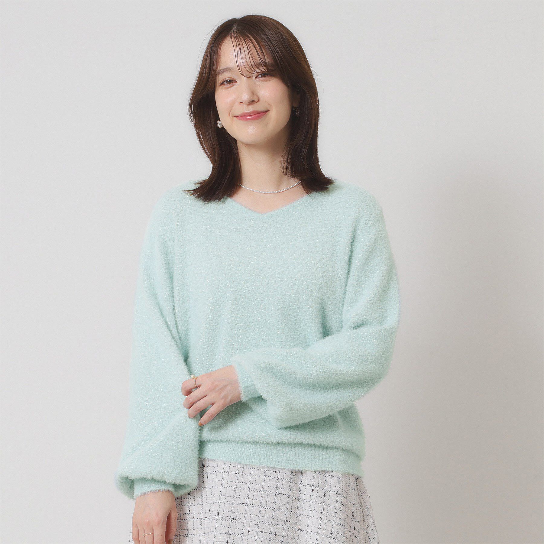 ITS&rsquo;DEMO「【手洗い可】ラメフェザーヤーンニット」|ニット・セーター|ミントグリーン(02