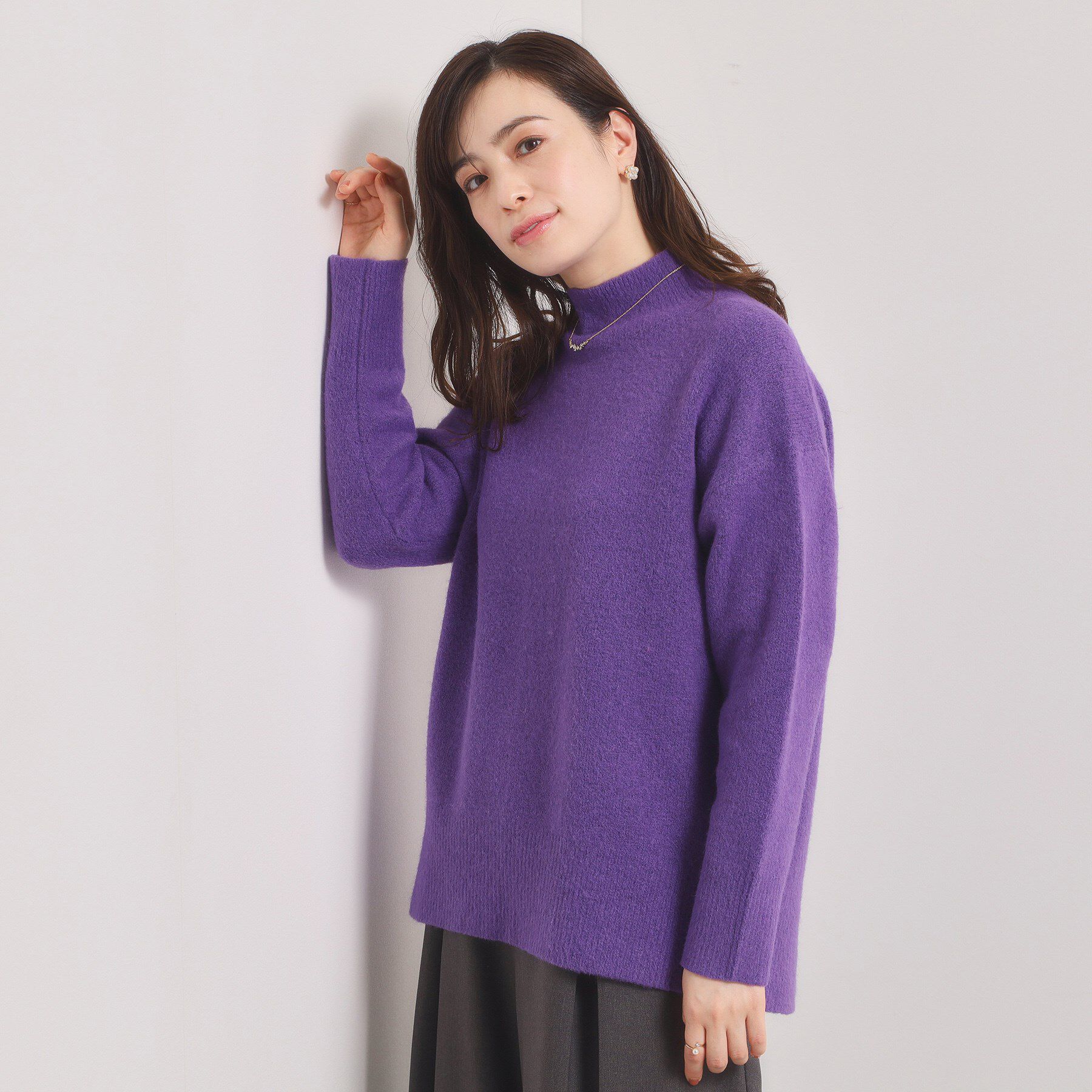 ITS&rsquo;DEMO「【洗濯機OK】ミックスヤーンハイネックニット」|ニット・セーター|パープル(083)