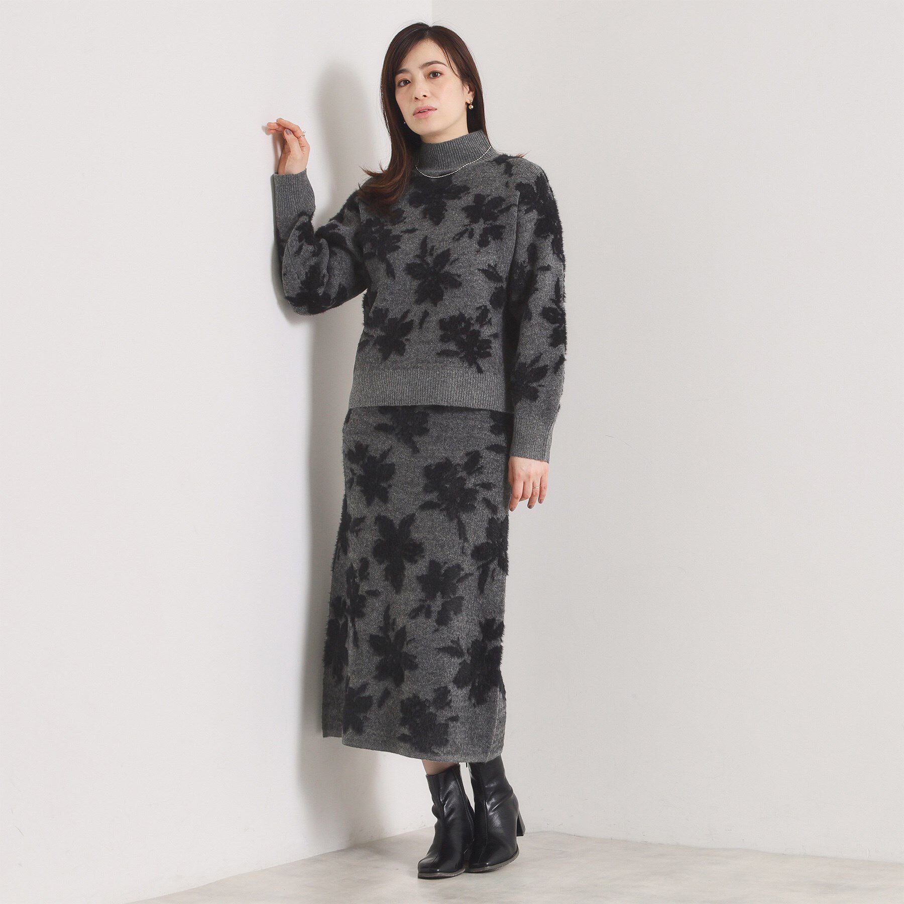 ITS&rsquo;DEMO「【手洗い可／セットアップ可】花柄フェザージャカードニットスカート」|スカート|