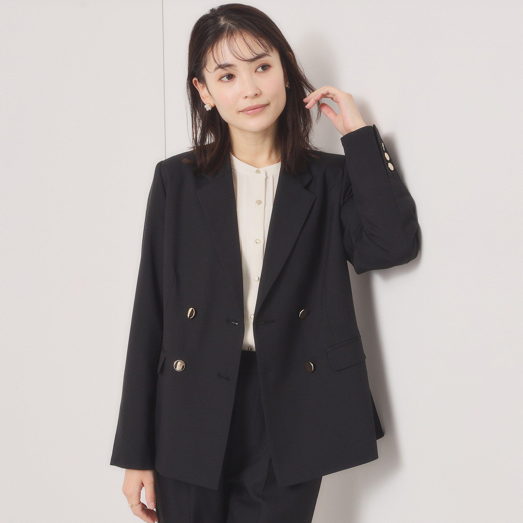 ITS&rsquo;DEMO「【入卒／洗濯機OK／イージーケア】ツイルストレッチダブルジャケット」|テーラードジャケット|ブラック(019)