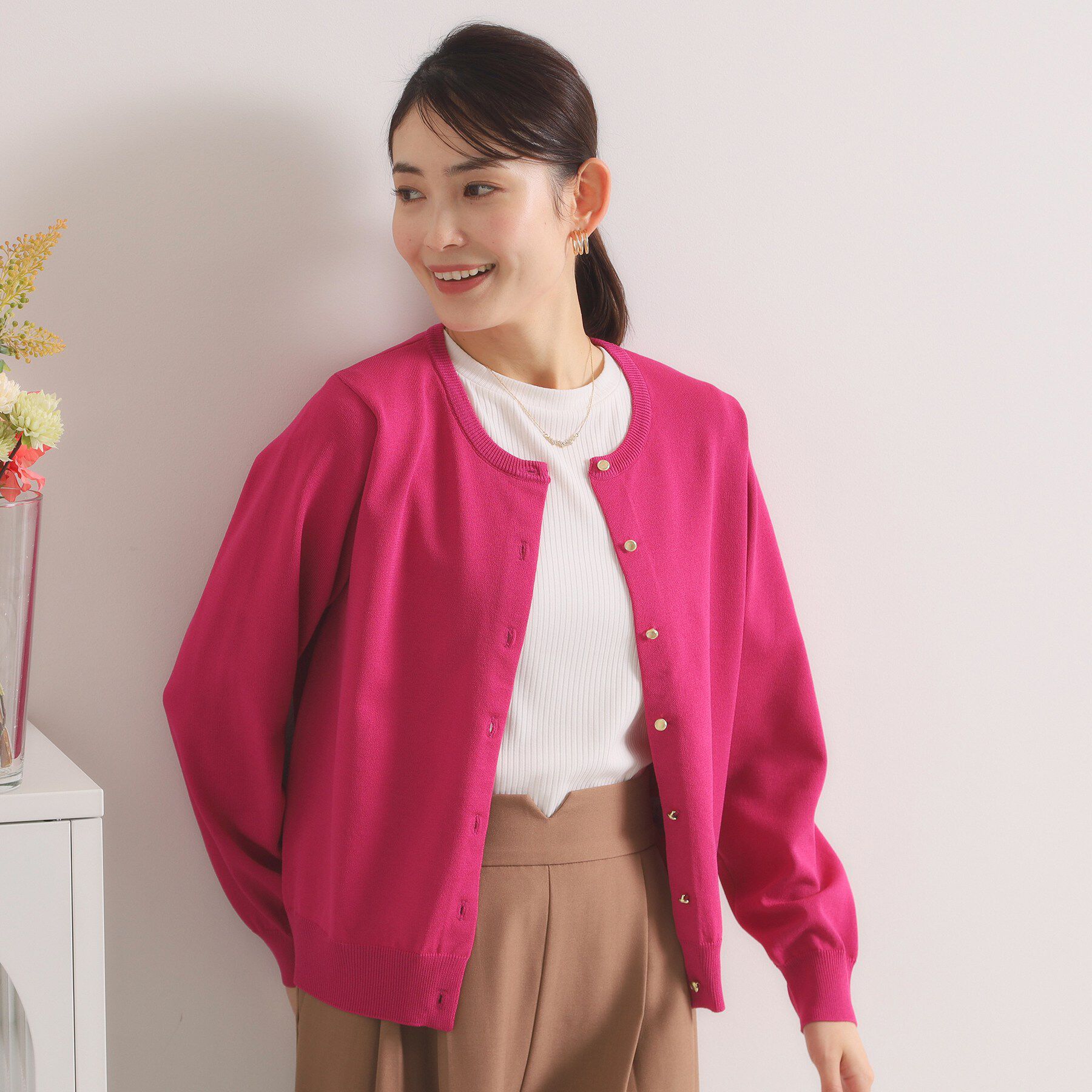 ITS&rsquo;DEMO「【縮みに強い／毛玉防止／洗濯機OK】タフニットクルーカーディガン」|カーディガン|