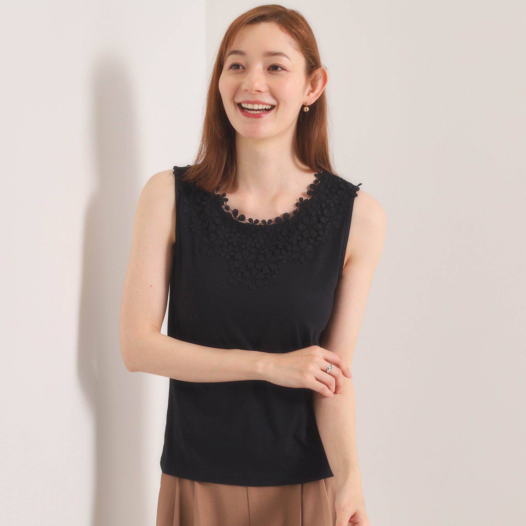 ITS&rsquo;DEMO「【洗濯機OK】レースタンクトップ」|キャミソール|ブラック(019)