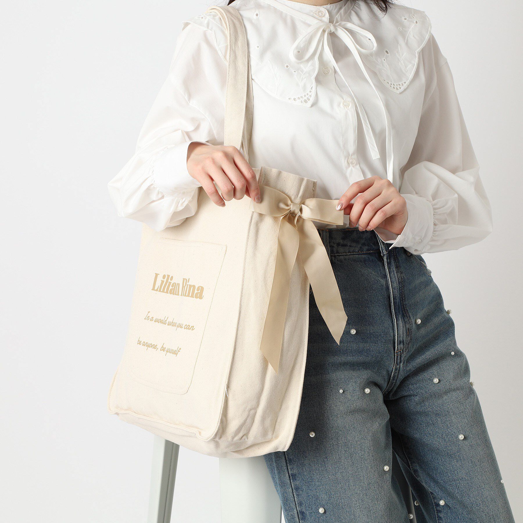 Ober Tashe「【新生活・新学期】推し活にもぴったり！リリアンリーナサイドリボントートバッグ」|トートバッグ|