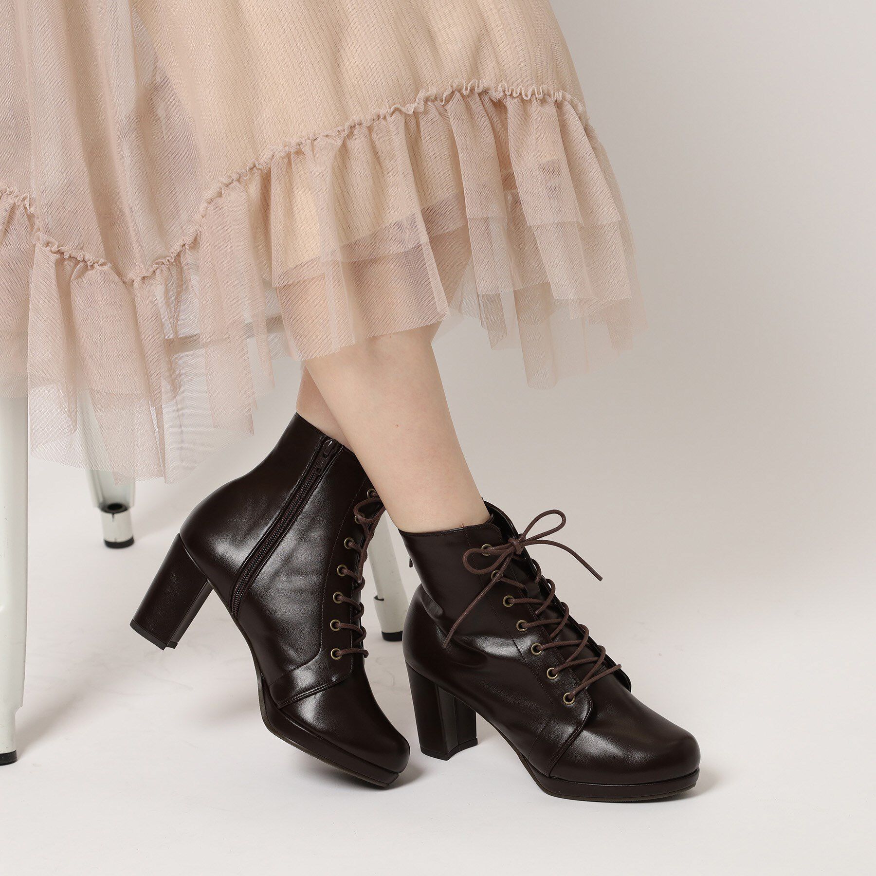 ESPERANZA「アーモンドトゥレースアップ厚底ショートブーツ」|ショートブーツ|