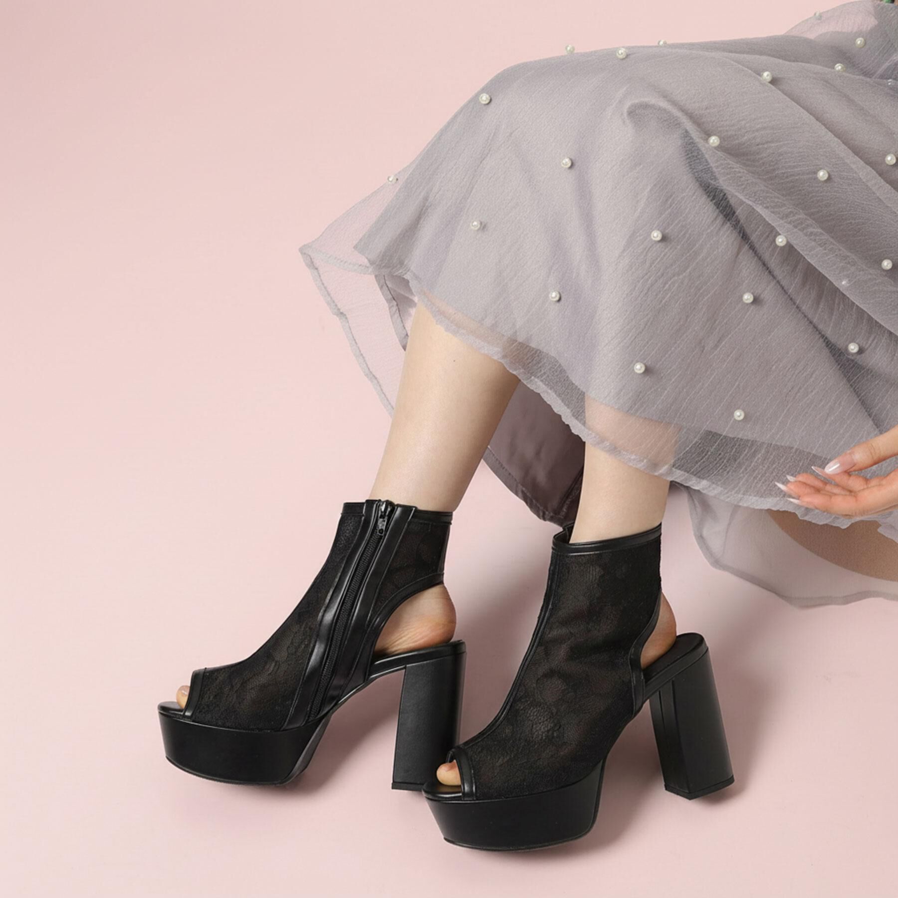 ESPERANZA「厚底ラク盛りブーツヒールサンダル」|ショートブーツ|ﾌﾞﾗｯｸ(319)