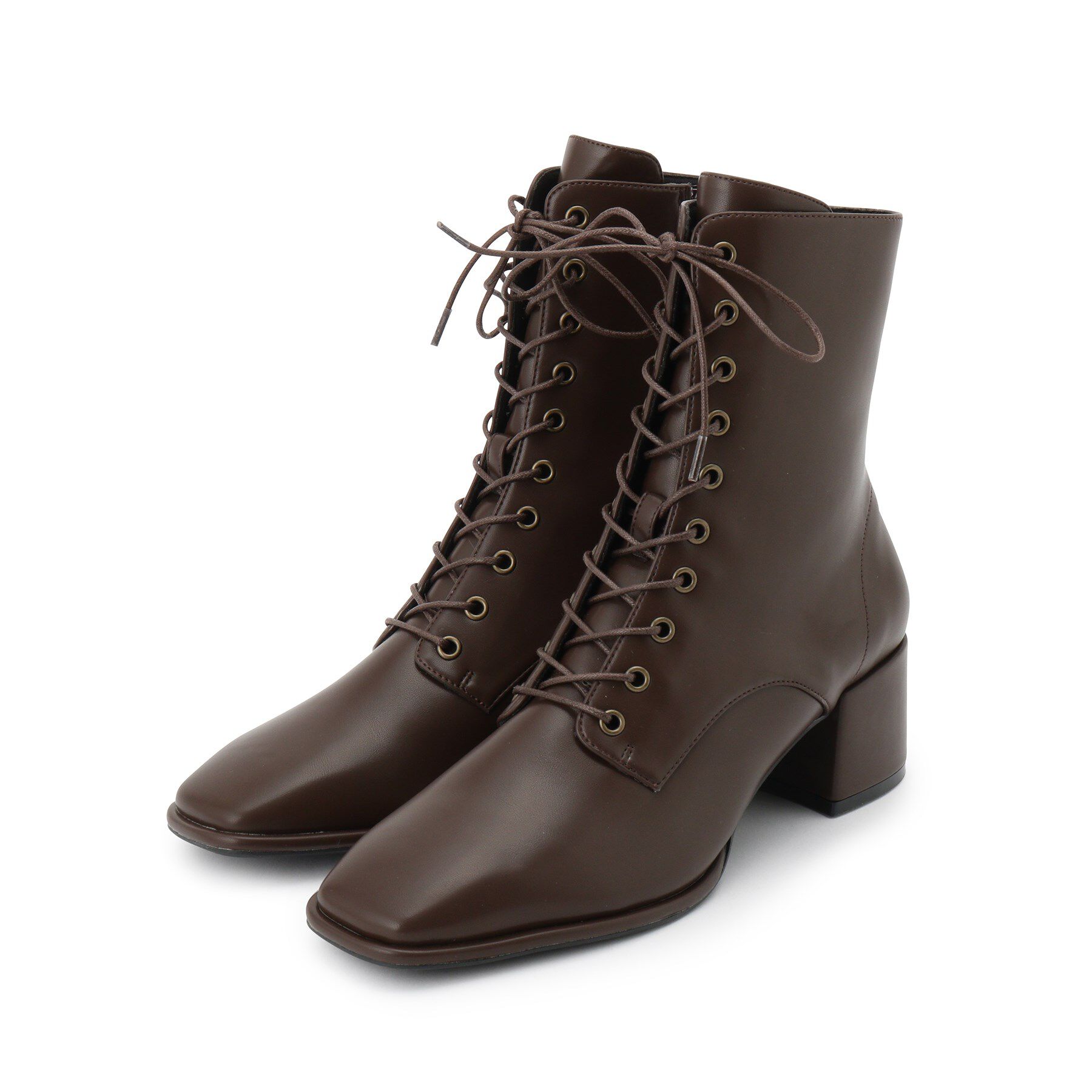 ESPERANZA「レースアップミドルヒールブーツ」|ショートブーツ|ﾓｶﾌﾞﾗｳﾝ(042)