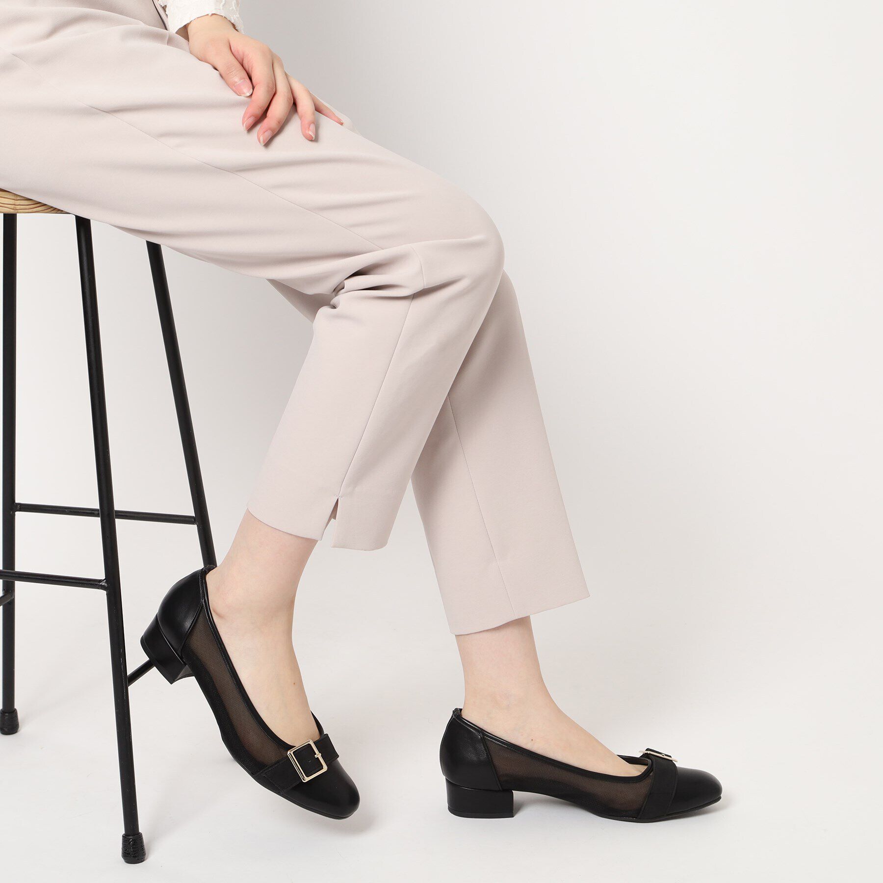 ESPERANZA「チュールバックルベルトフラットパンプス」|パンプス|