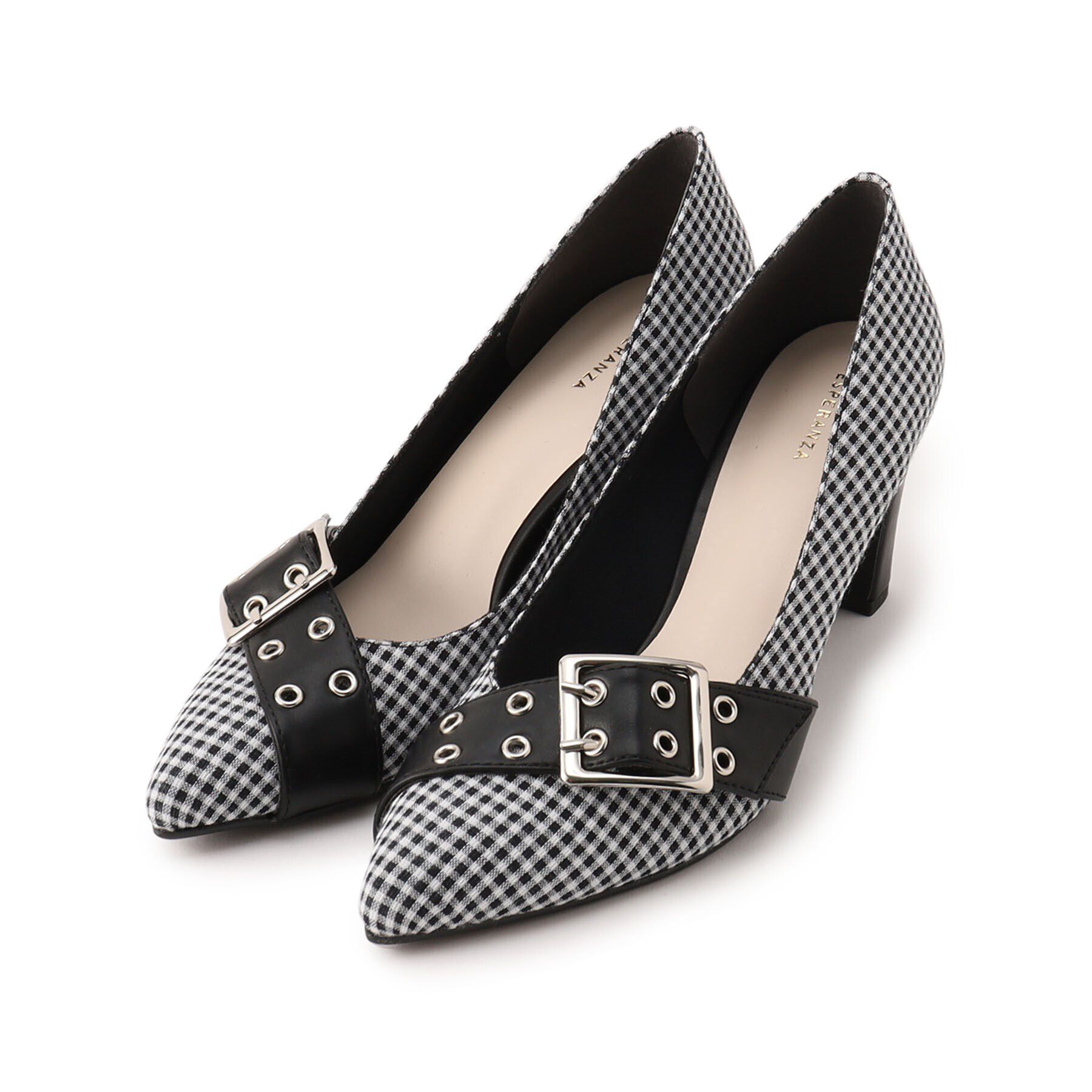 ESPERANZA「バックルベルトパンプス」|パンプス|ﾁｪｯｸﾌﾞﾗｯｸ(919)