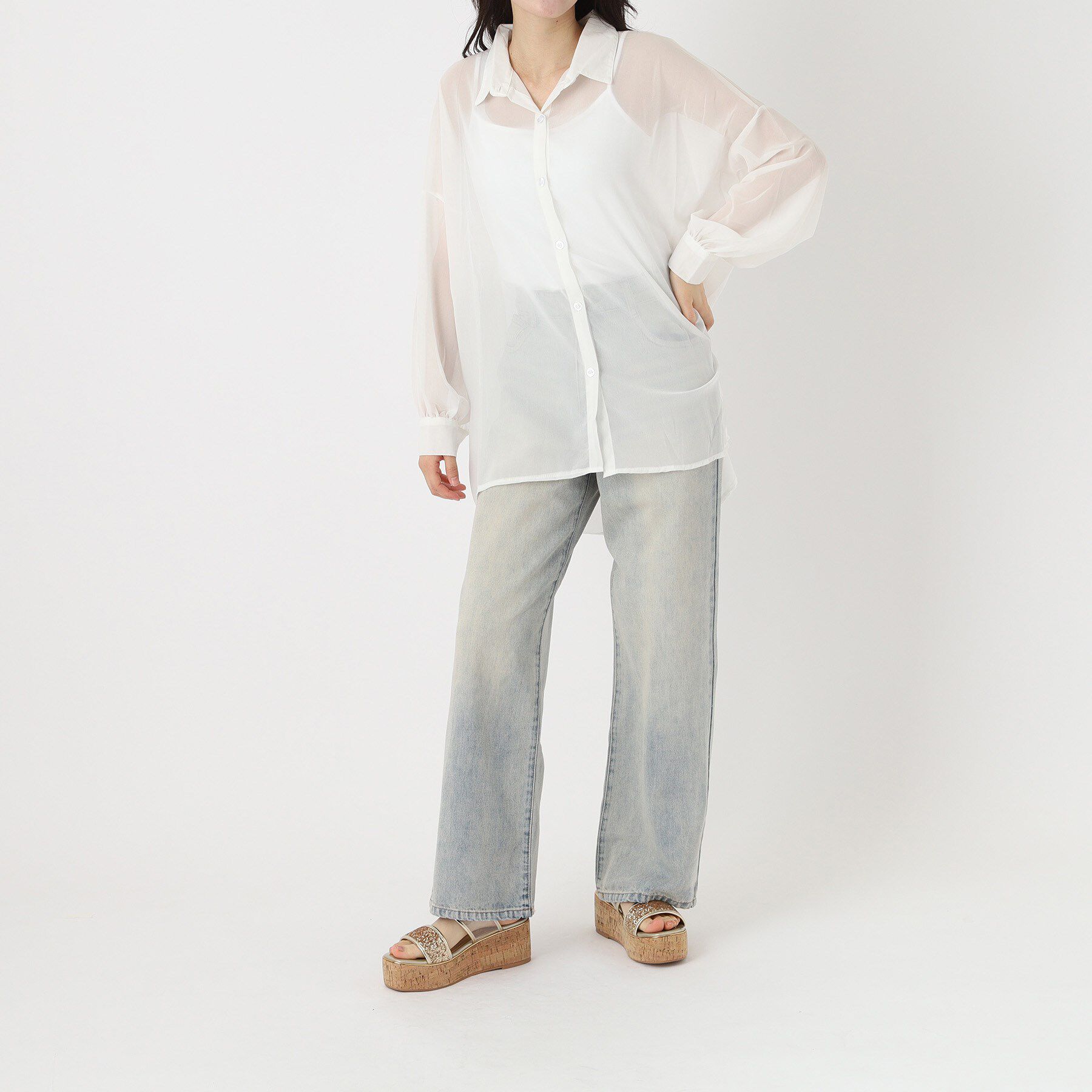 ESPERANZA「グリッター&times;クリアベルト 厚底コルクサンダル」|サンダル|