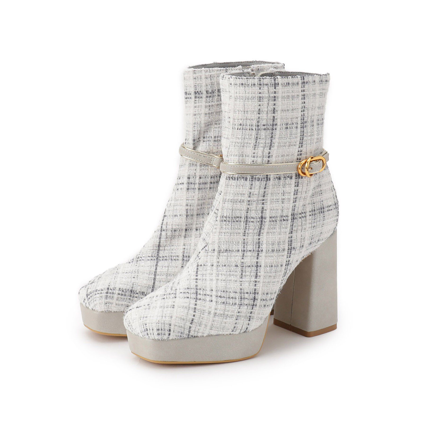 ESPERANZA「【EC先行販売】スクエアツイードショートブーツ」|ショートブーツ|