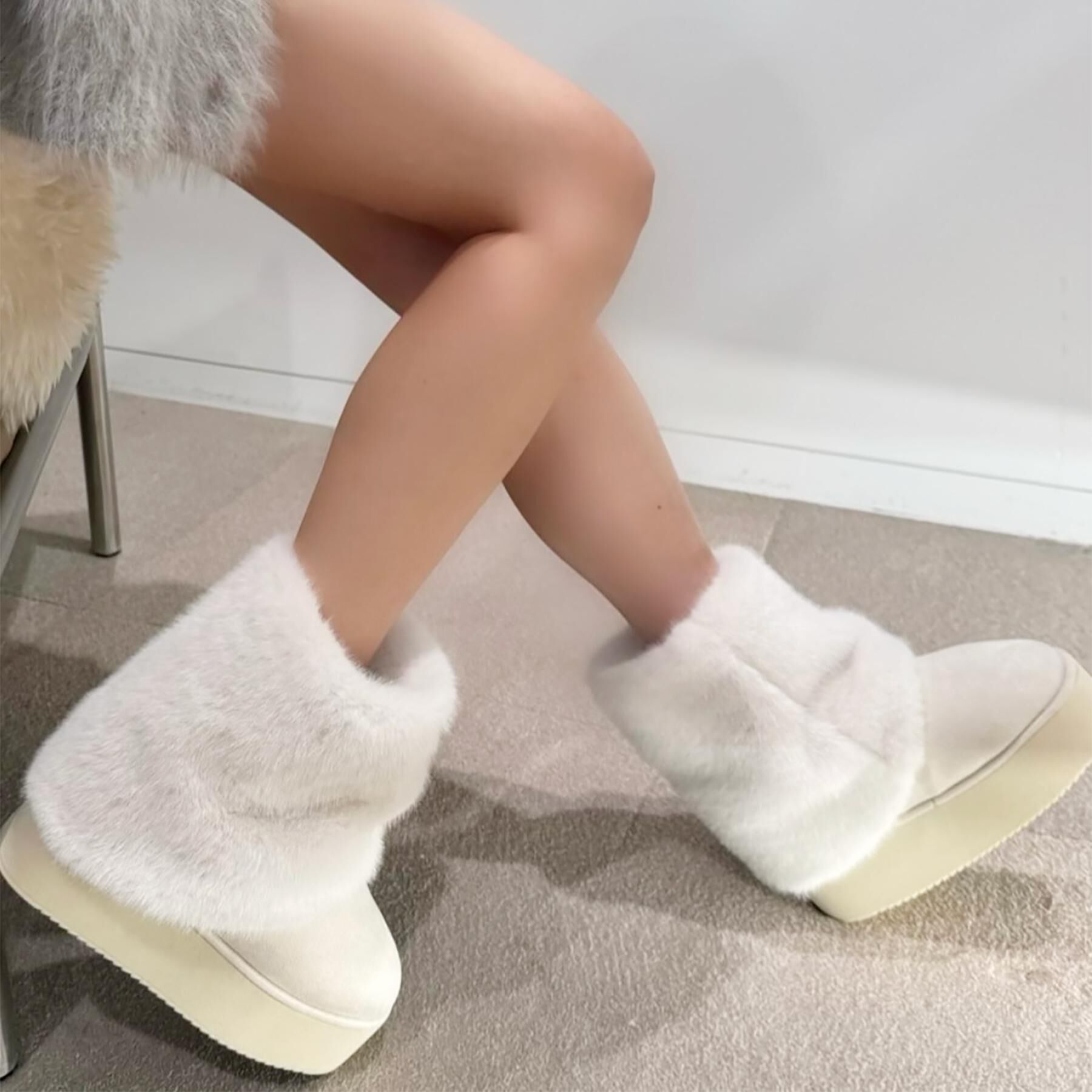 ESPERANZA「【EC先行販売】フェイクファー付き2WAYムートン調ブーツ」|ショートブーツ|