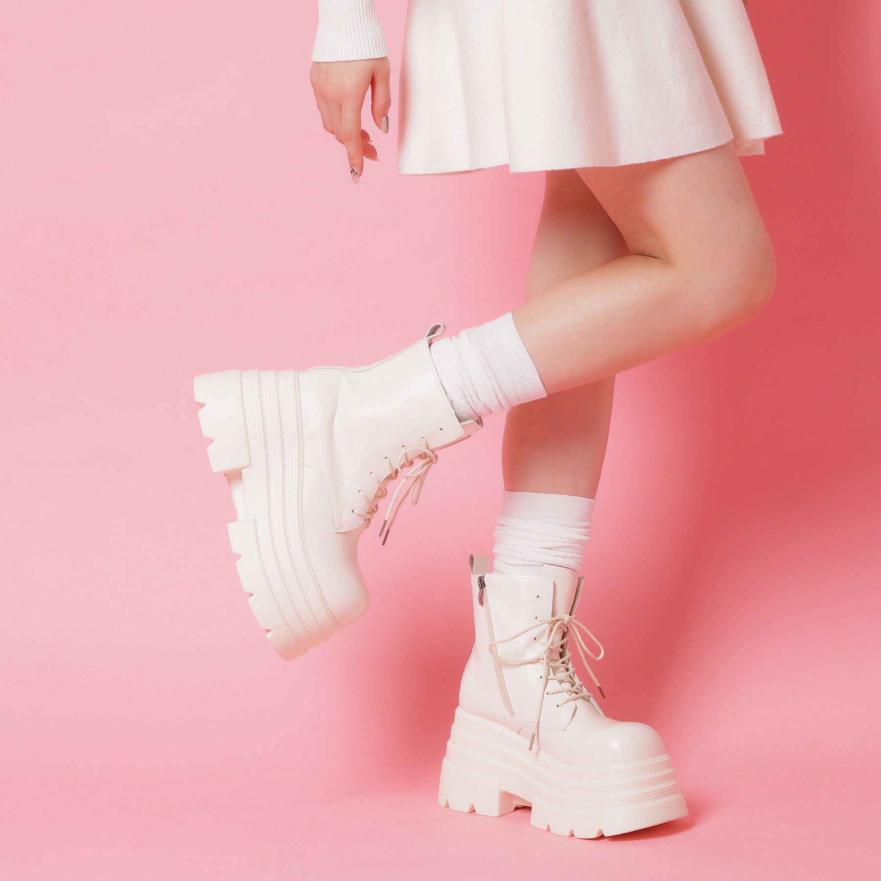 csT&P「厚底レースアップ」|ショートブーツ|アイボリー(004)