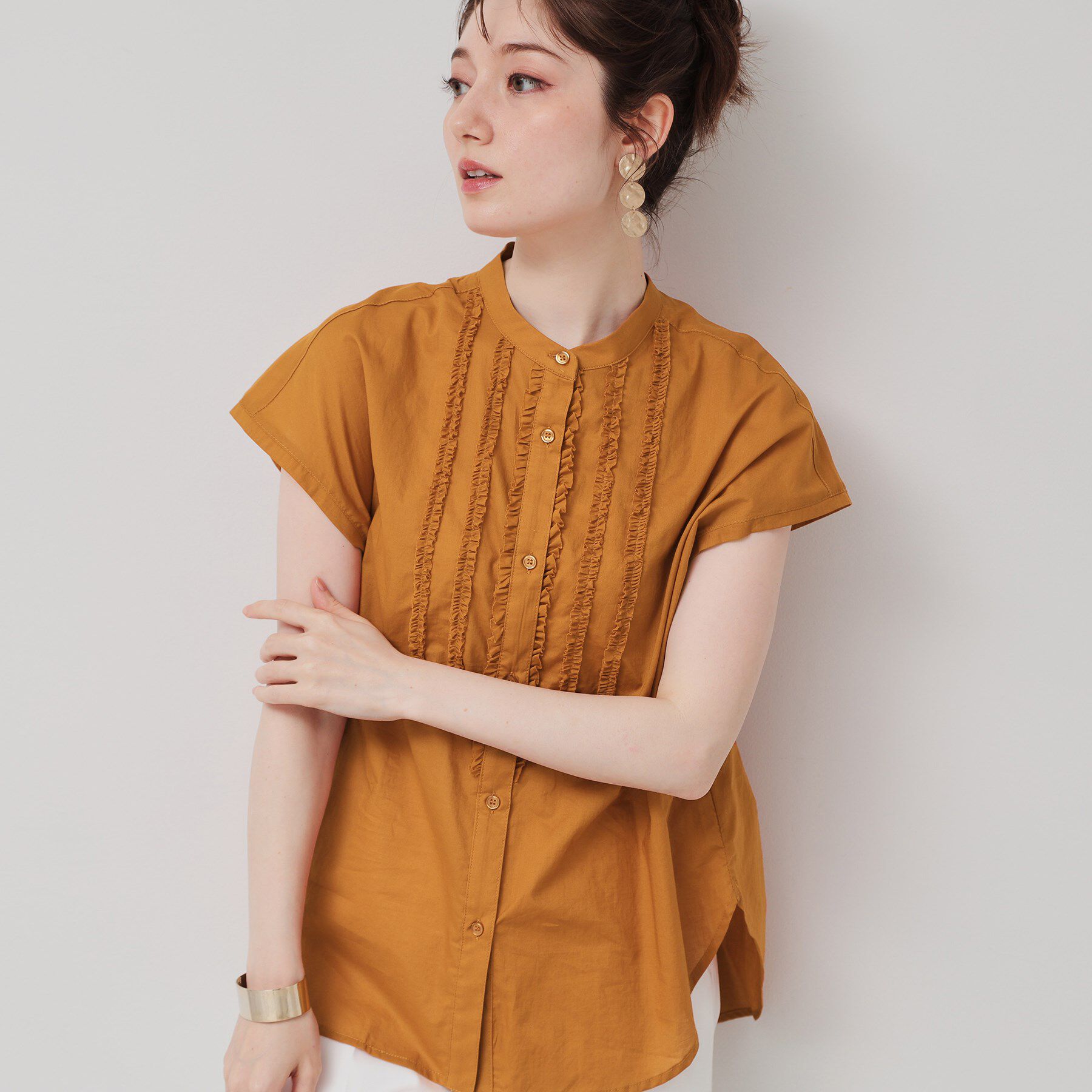 SunaUna「【コンパクトフリル／3色展開】フレンチスリーブブラウス」|シャツ・ブラウス|オレンジ(067)