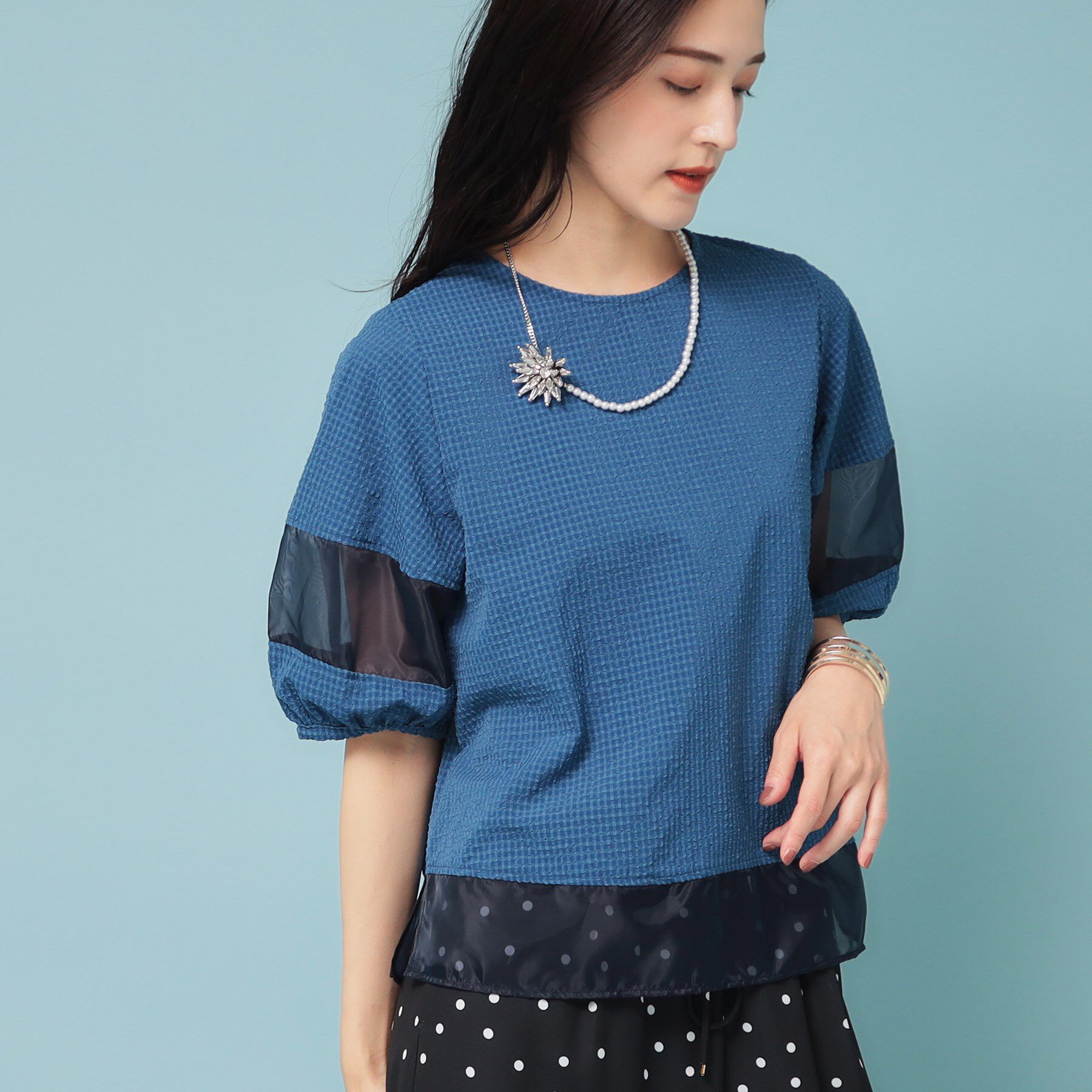 SunaUna「【5分袖】ボリュームパフスリーブトップス」|シャツ・ブラウス|