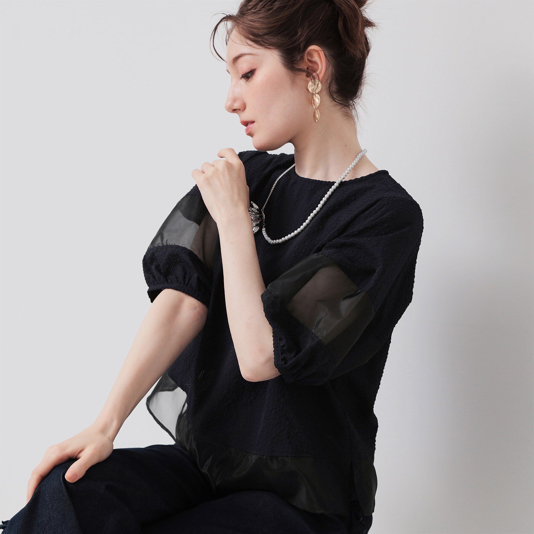 SunaUna「【5分袖】ボリュームパフスリーブトップス」|シャツ・ブラウス|