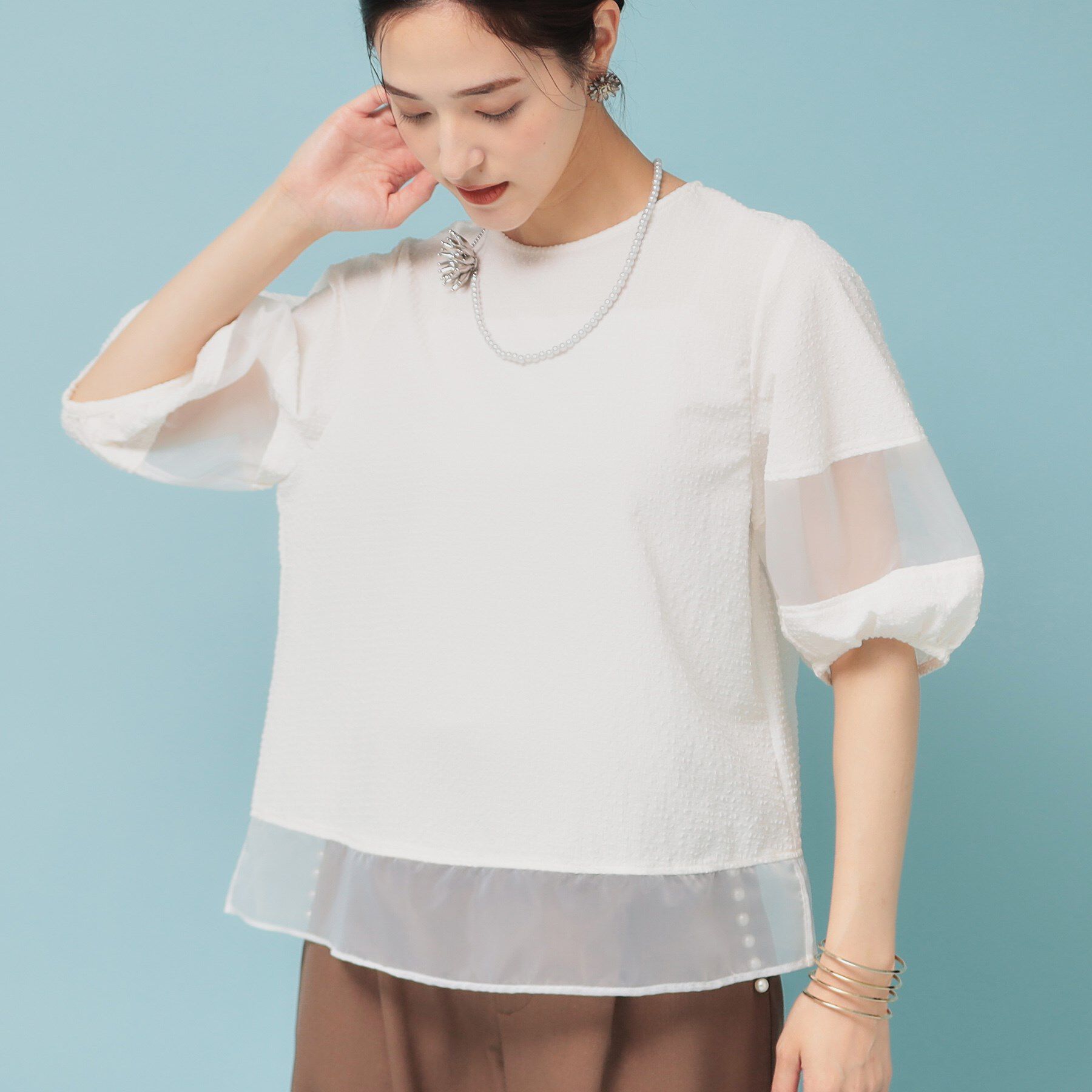 SunaUna「【5分袖】ボリュームパフスリーブトップス」|シャツ・ブラウス|