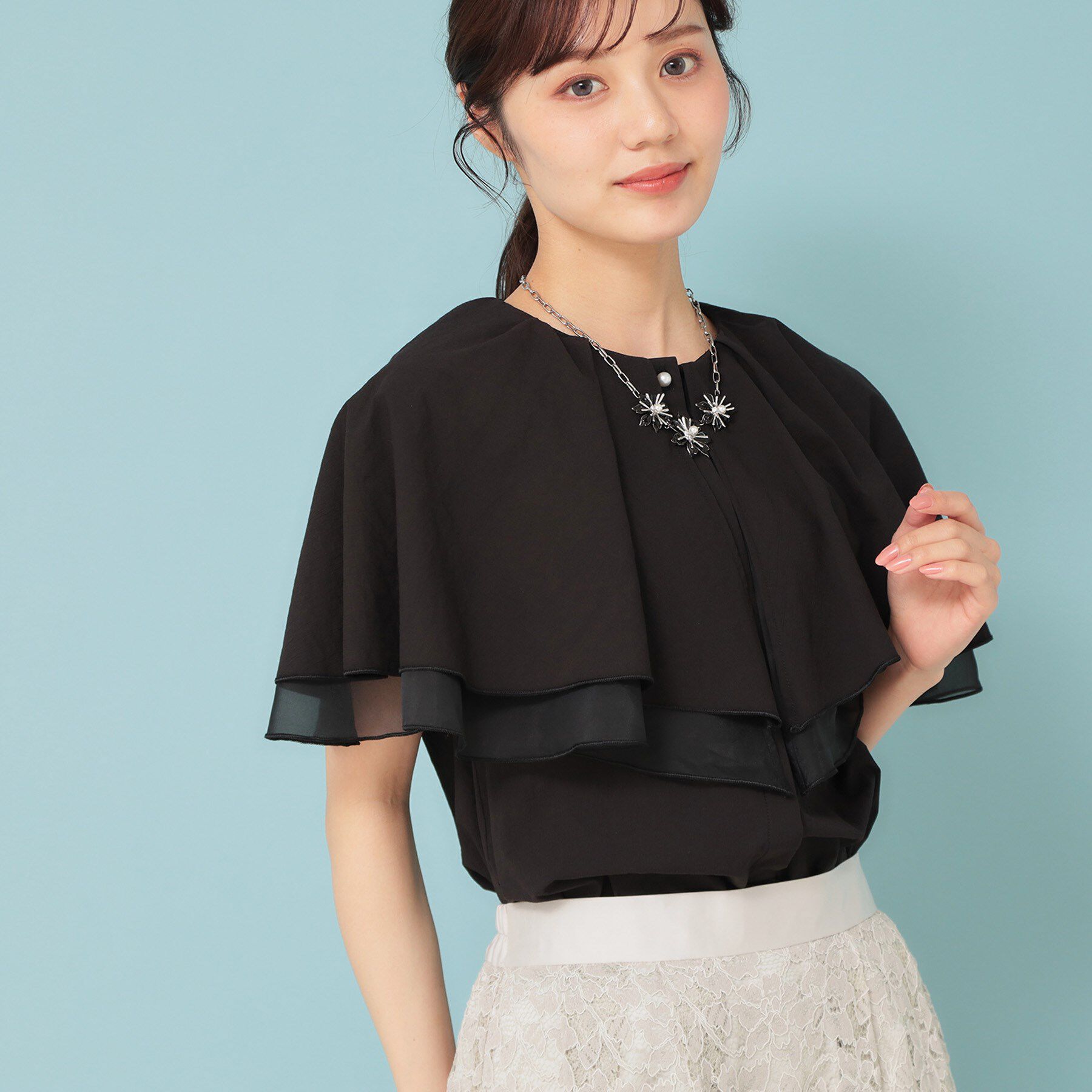 SunaUna「【２段フリル 】ケープカラーブラウス」|シャツ・ブラウス|