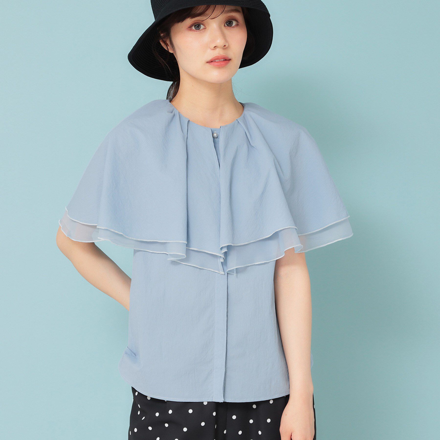 SunaUna「【２段フリル 】ケープカラーブラウス」|シャツ・ブラウス|