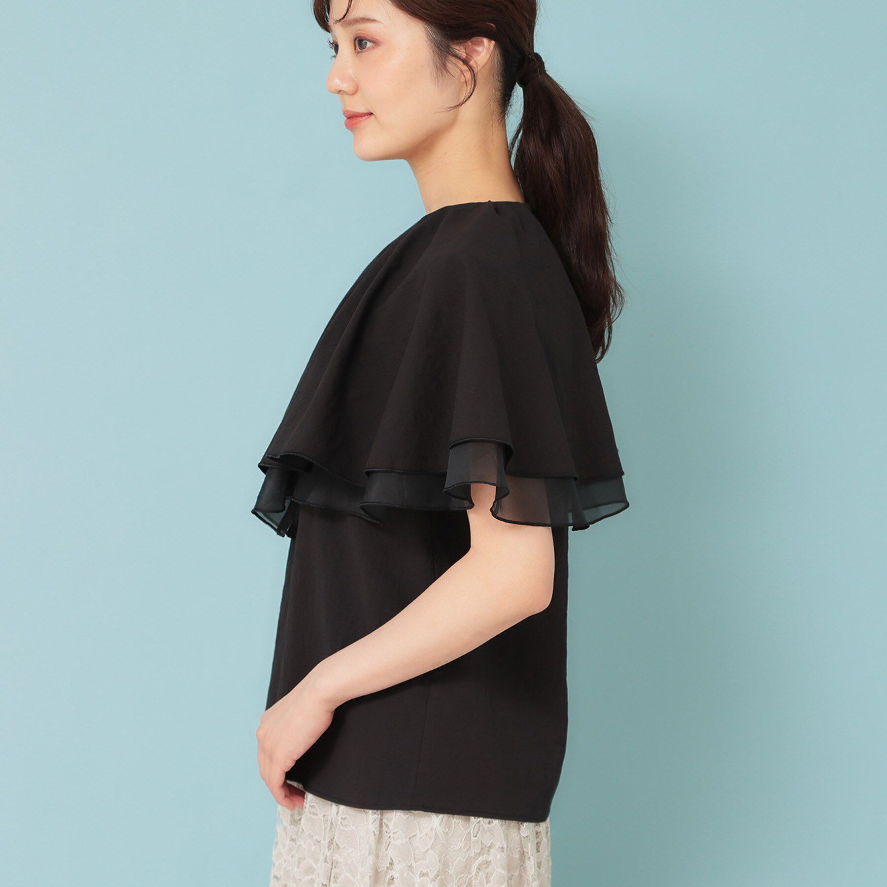 SunaUna「【２段フリル 】ケープカラーブラウス」|シャツ・ブラウス|