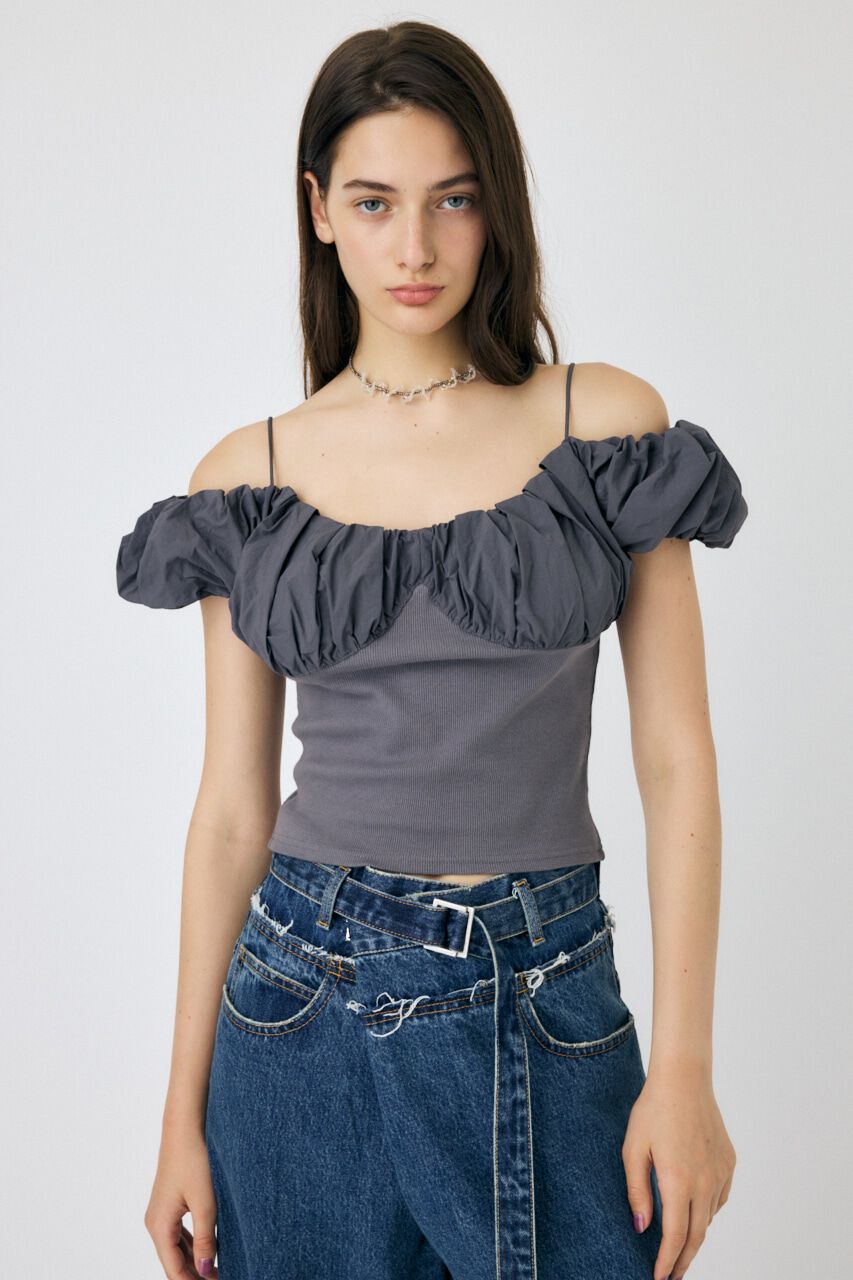 MOUSSY「VOLUME SLEEVE DOCKING トップス」|Tシャツ・カットソー|C.GRY