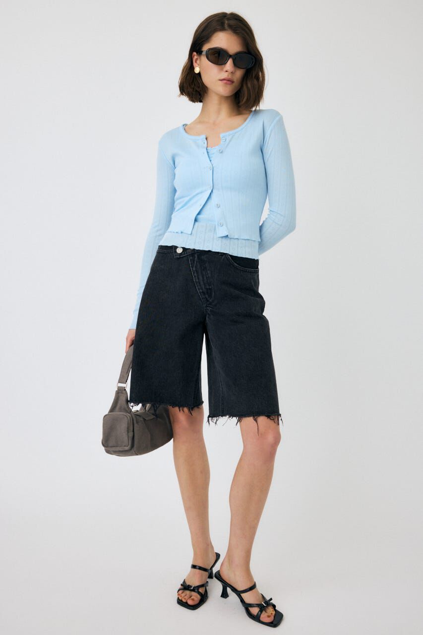 MOUSSY「CROSS WAIST ハーフパンツ」|デニム|