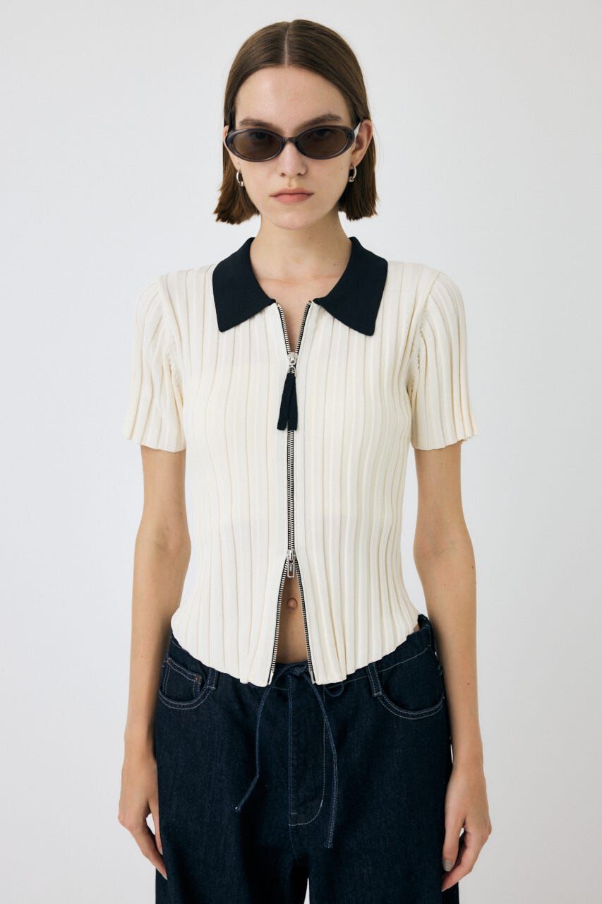 MOUSSY「ZIP UP RIB KNIT H/S シャツ」|シャツ・ブラウス|