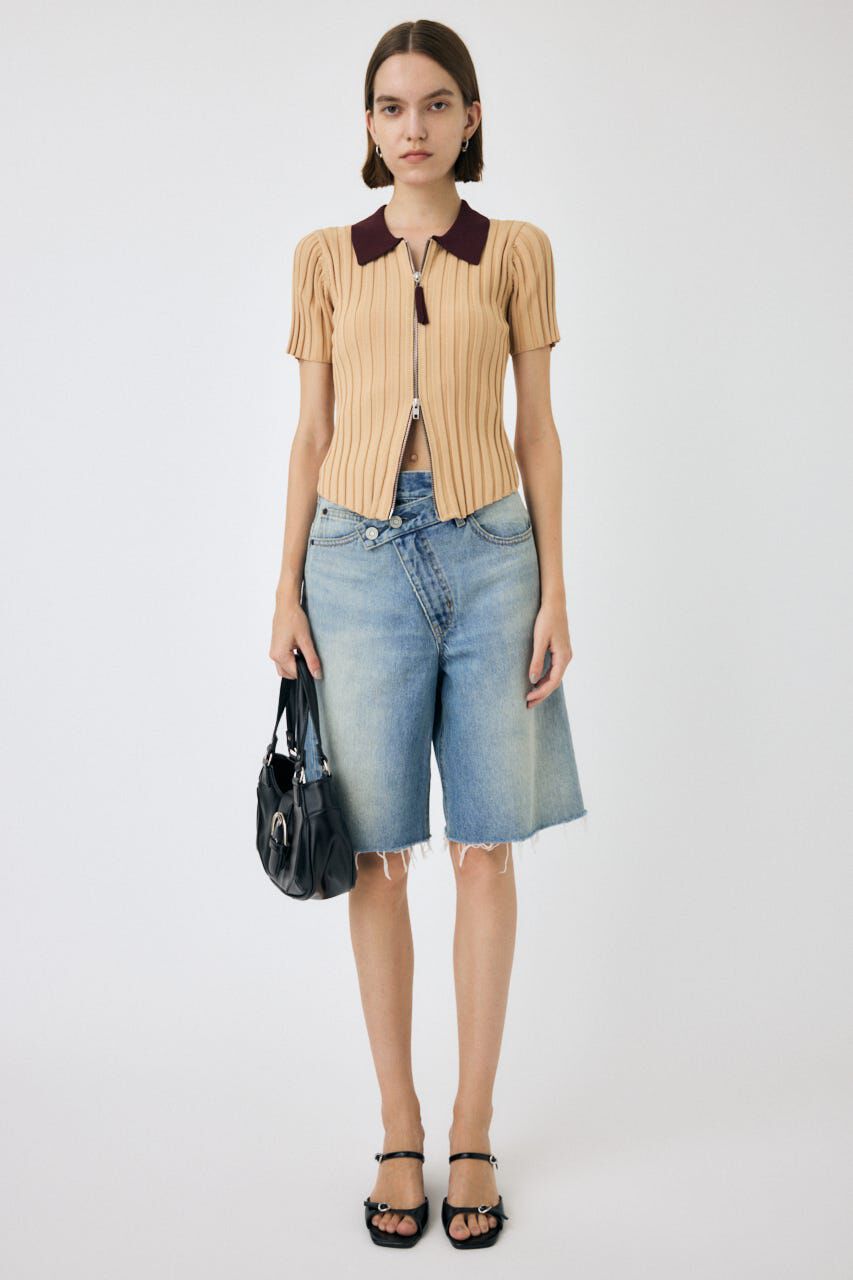 MOUSSY「ZIP UP RIB KNIT H/S シャツ」|シャツ・ブラウス|