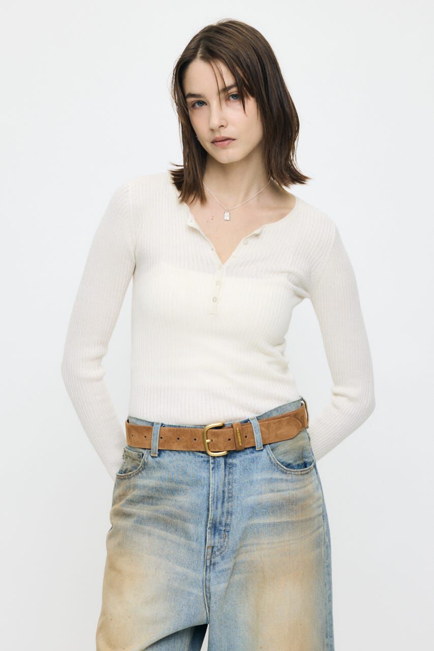 MOUSSY「CALM TOUCH HENRY NECK トップス」|ニット・セーター|O/WHT1