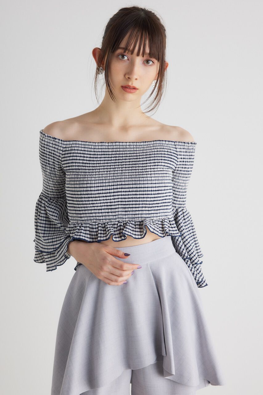 rienda「シャーリングオフショルクロップドTOP」|その他|