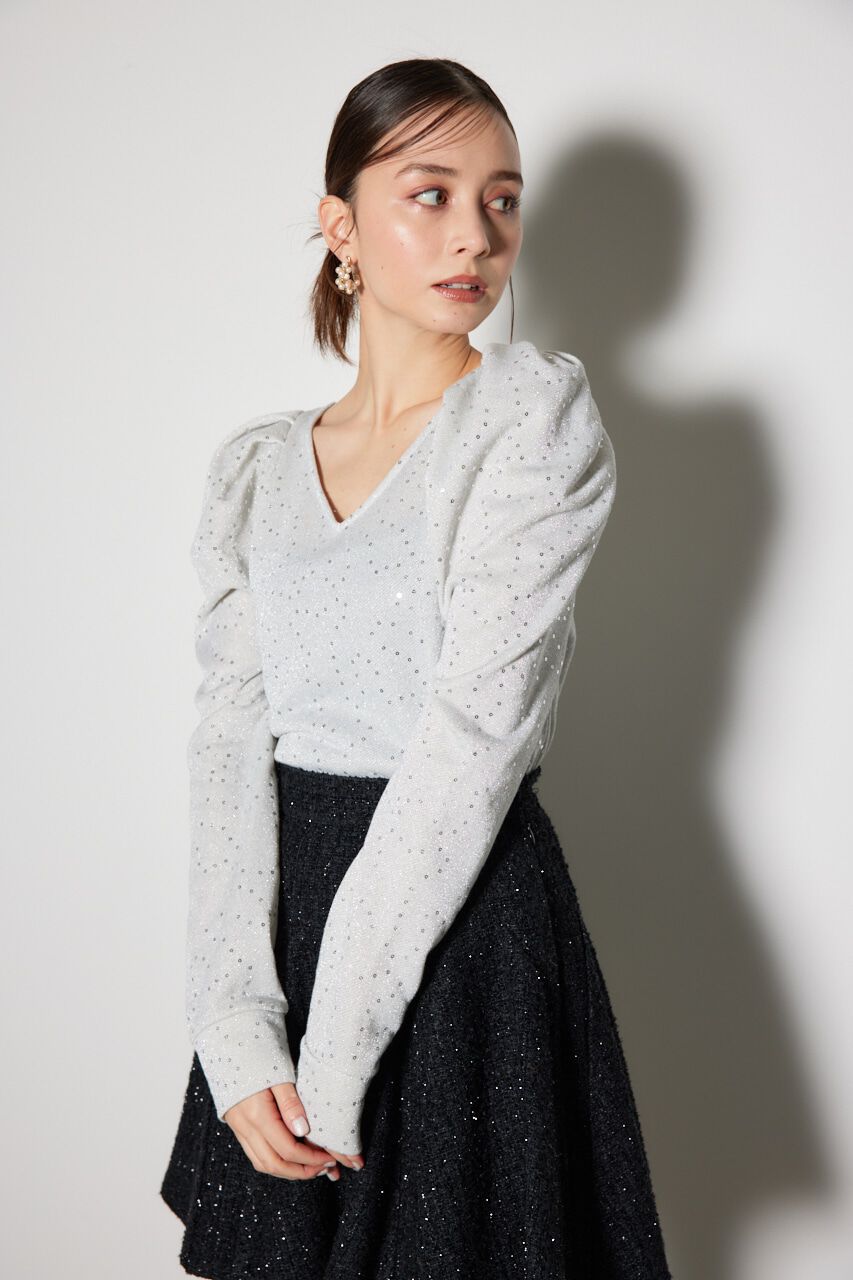 rienda「スパークリングギャザースリーブカットトップス」|Tシャツ・カットソー|