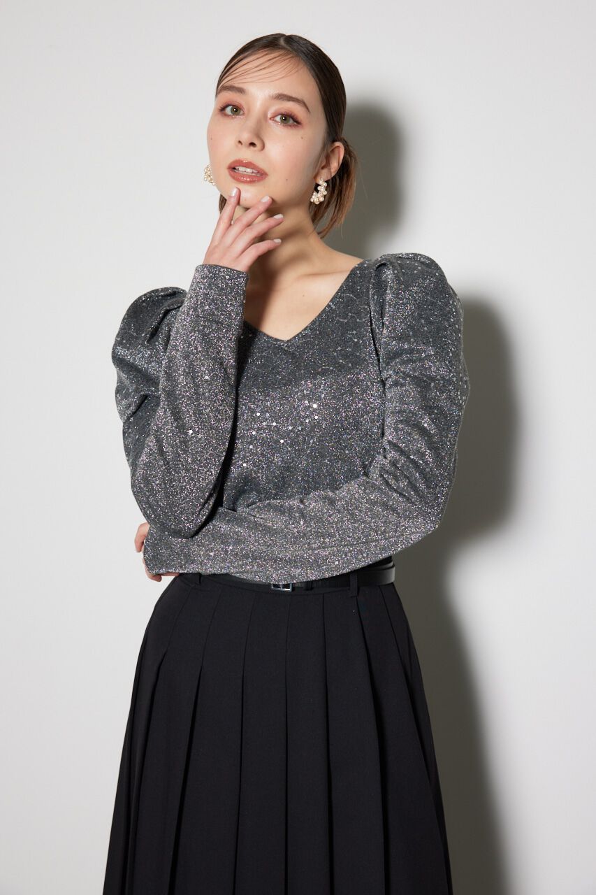 rienda「スパークリングギャザースリーブカットトップス」|Tシャツ・カットソー|GRY