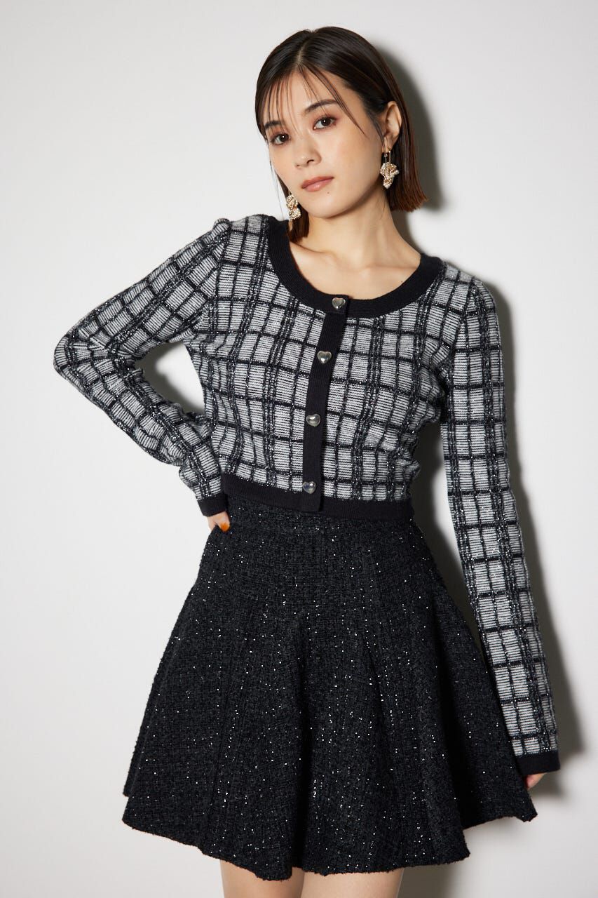 rienda「2WAYチェックニットカーディガン」|ニット・セーター|BLK