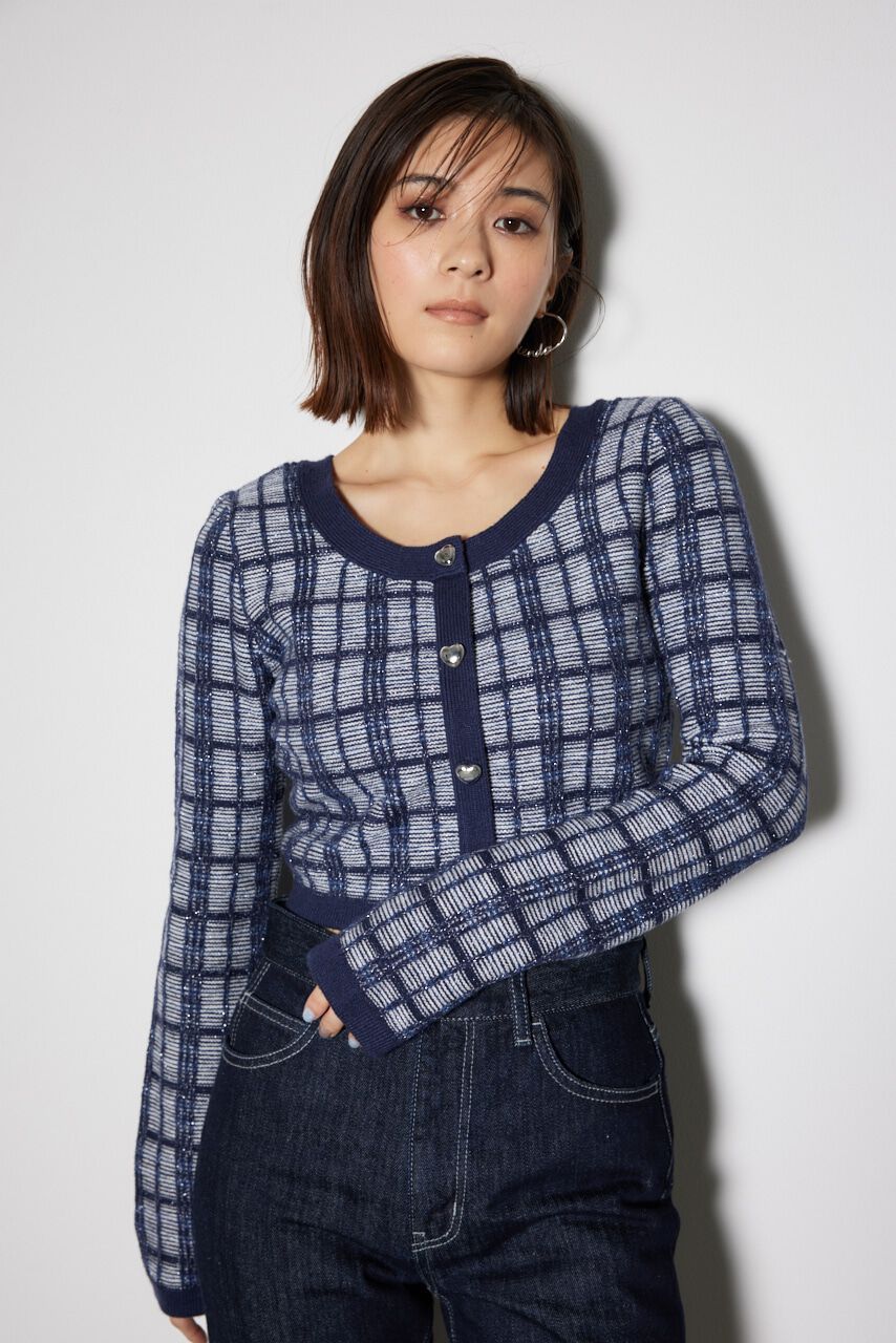 rienda「2WAYチェックニットカーディガン」|ニット・セーター|