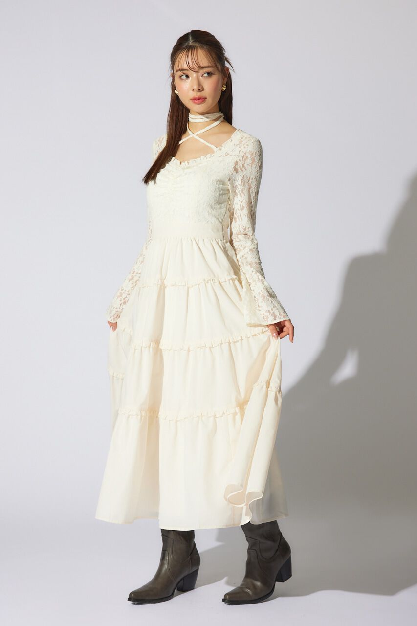 rienda「レーストップコンビフレアワンピース」|ワンピース|