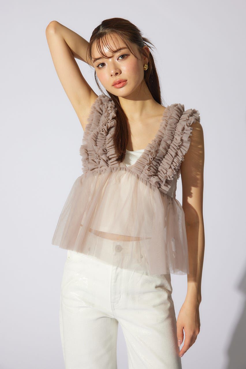 rienda「ボリュームチュールペプラムブラウス」|シャツ・ブラウス|
