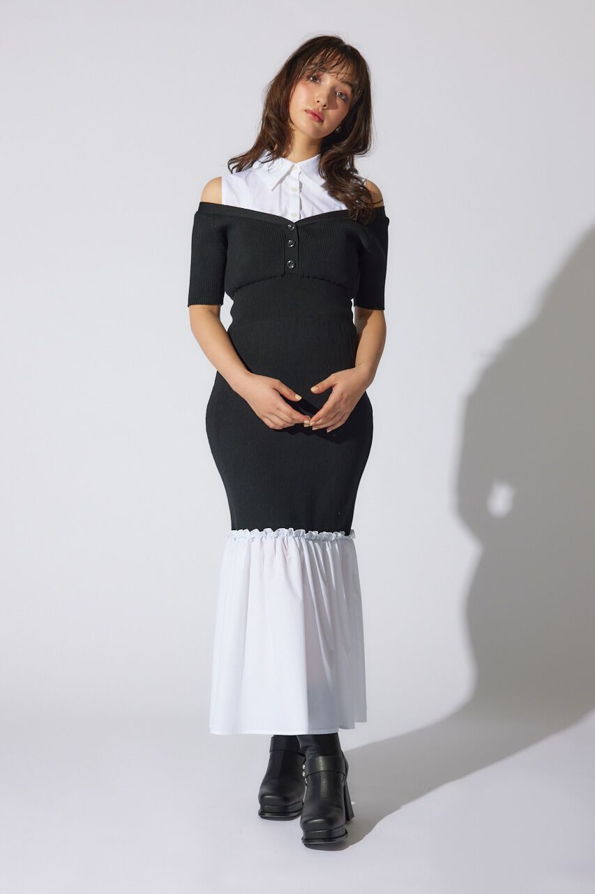 rienda「シャツレイヤードコンビマーメイドニットワンピース」|ワンピース|