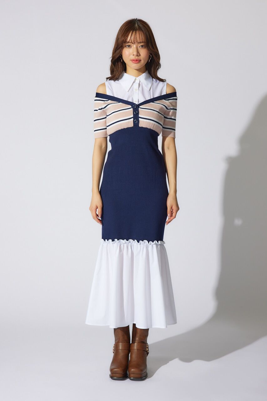 rienda「シャツレイヤードコンビマーメイドニットワンピース」|ワンピース|