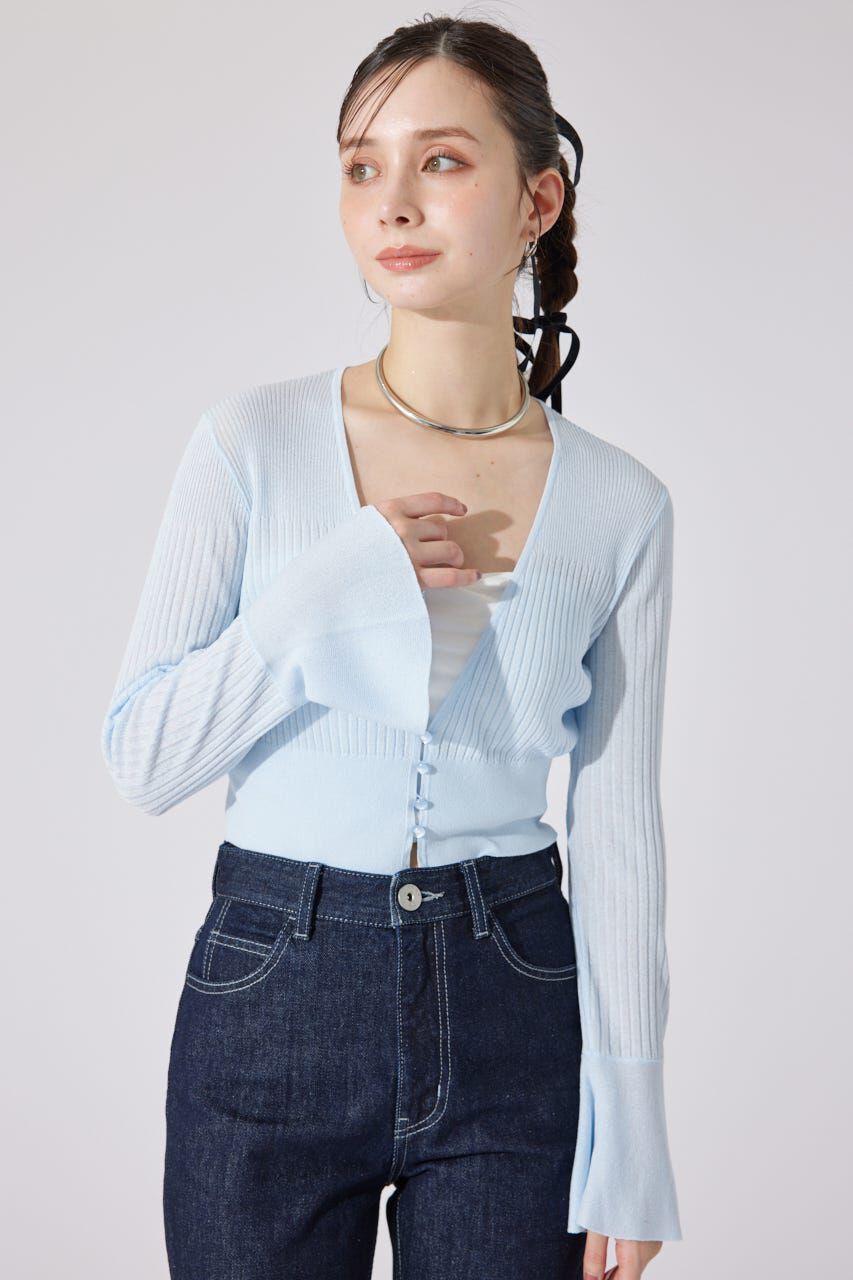 rienda「クロップドフレアスリーブシアーニットカーディガン」|カーディガン|