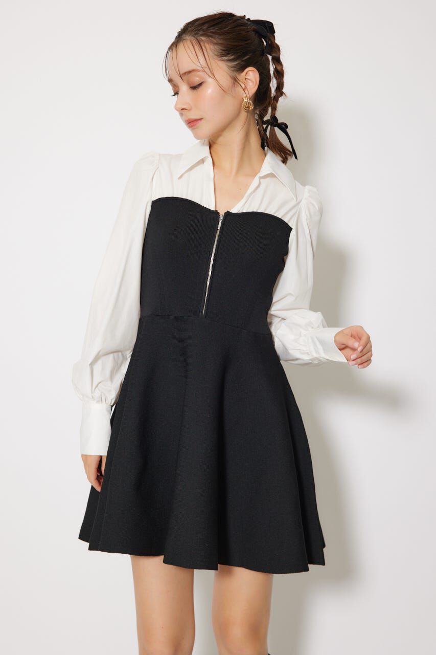 rienda「シャツドッキングフレアニットミニワンピース」|ワンピース|