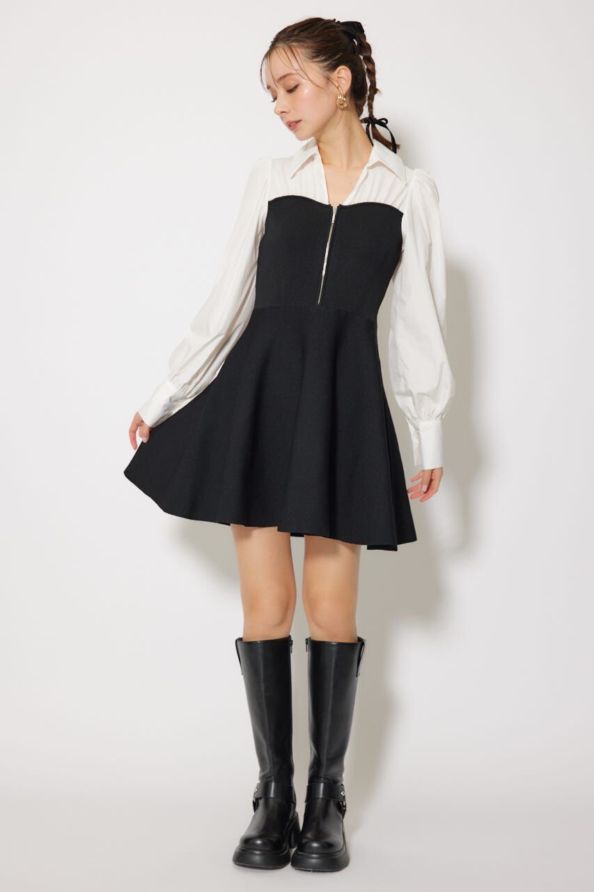 rienda「シャツドッキングフレアニットミニワンピース」|ワンピース|