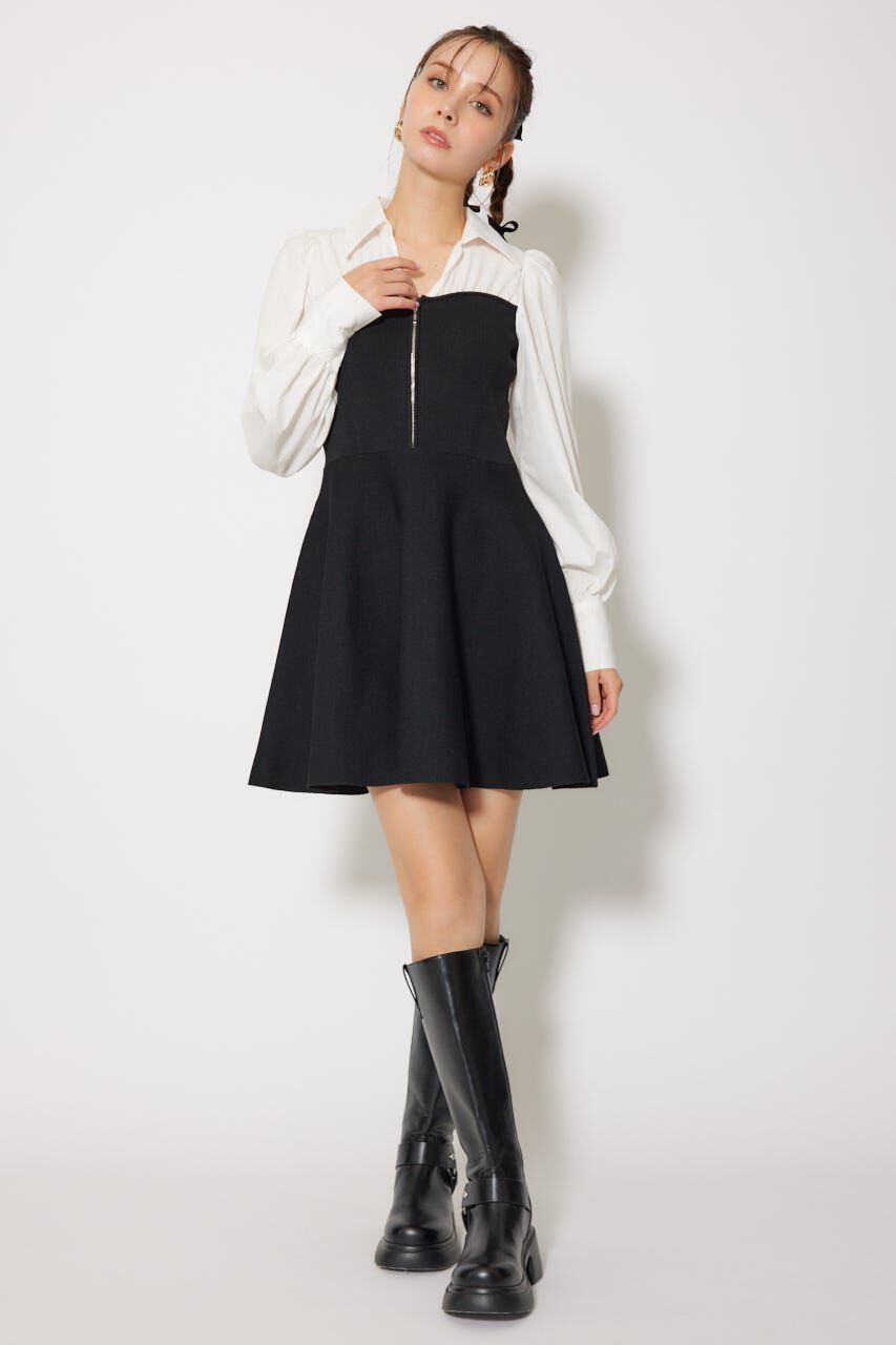 rienda「シャツドッキングフレアニットミニワンピース」|ワンピース|