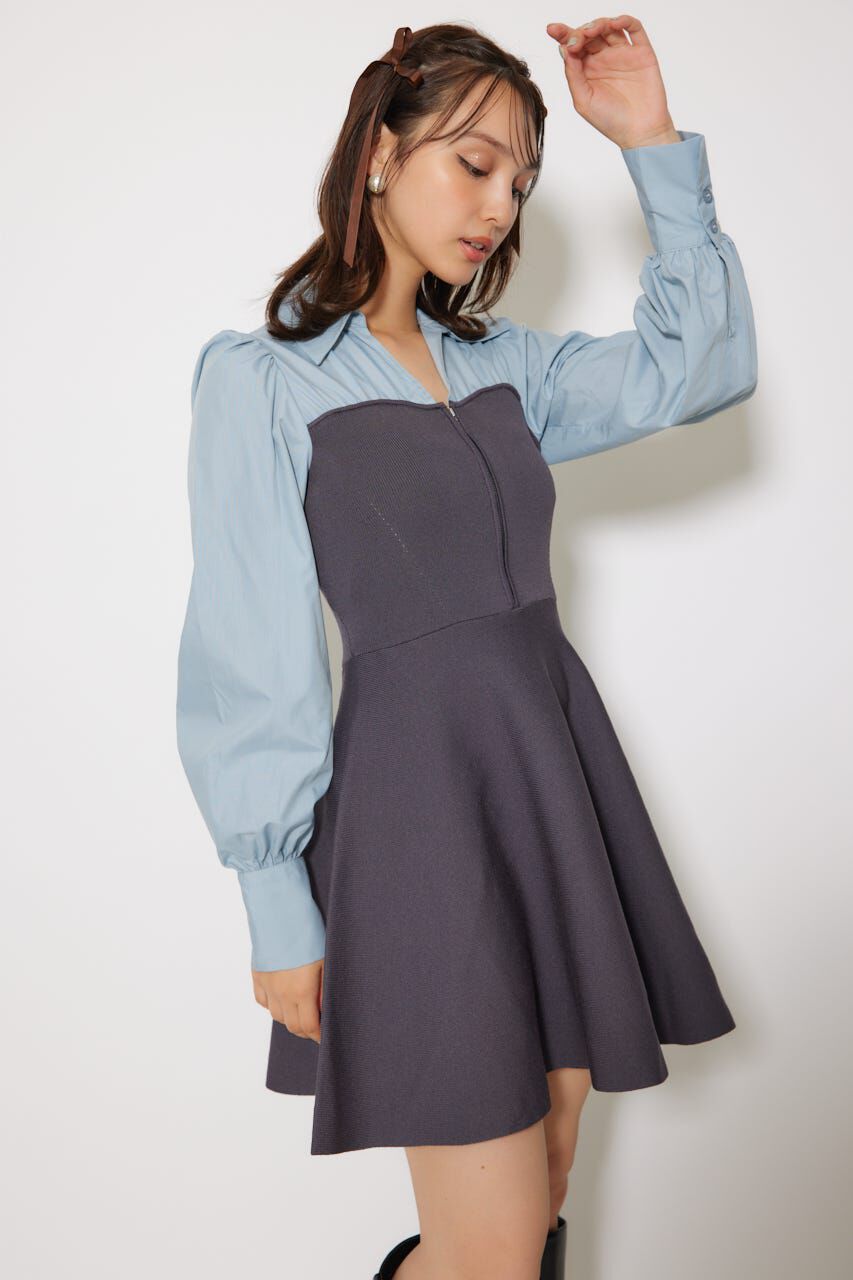 rienda「シャツドッキングフレアニットミニワンピース」|ワンピース|