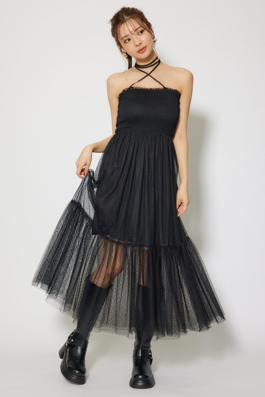 rienda「ニットカーディガンセットドットチュールフレアワンピース」|ワンピース|