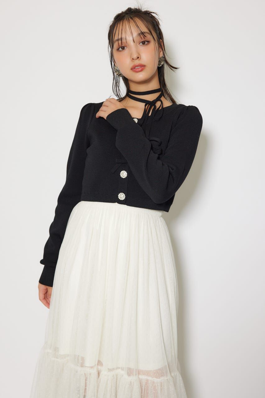 rienda「ニットカーディガンセットドットチュールフレアワンピース」|ワンピース|