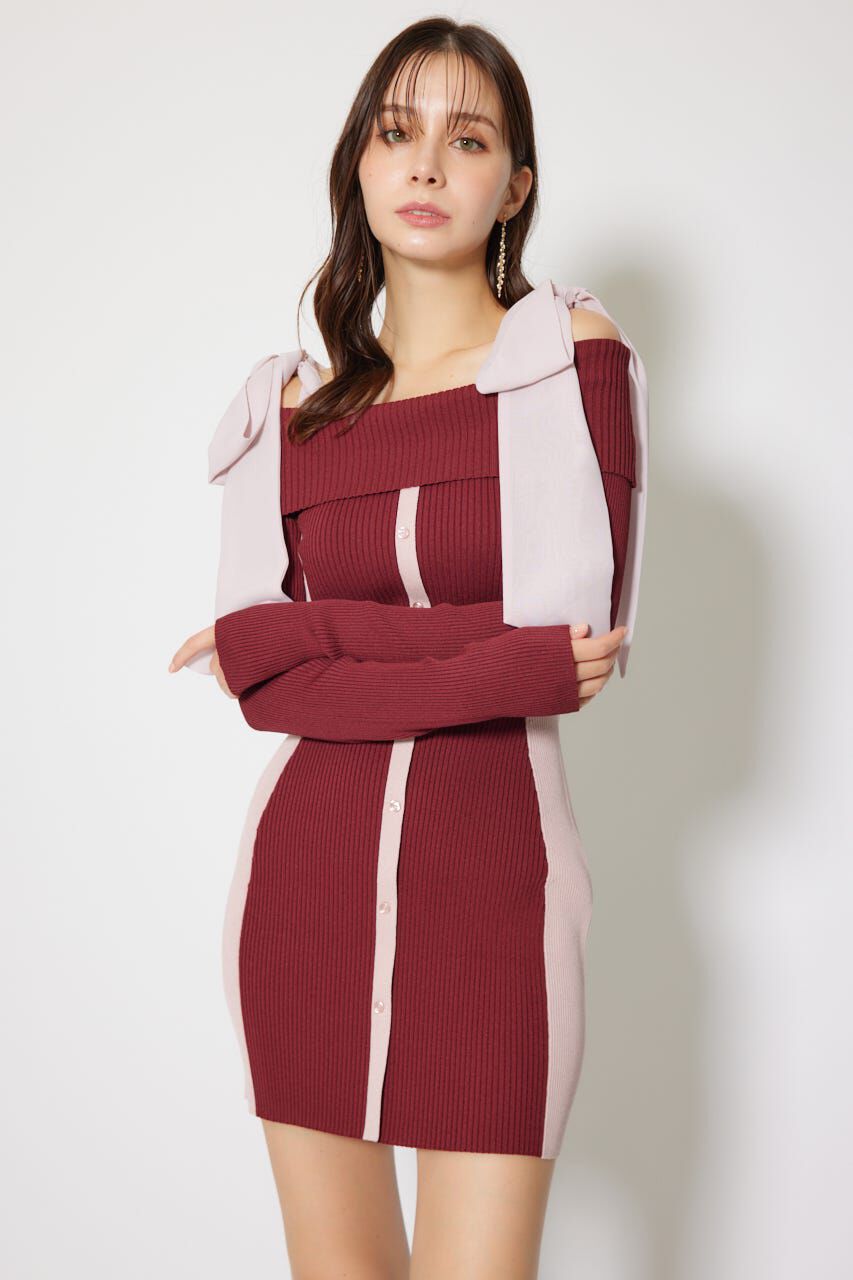 rienda「バイカラーオフショルリボンニットミニワンピース」|ワンピース|