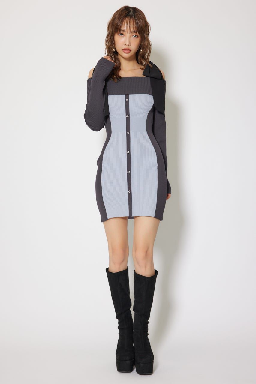 rienda「バイカラーオフショルリボンニットミニワンピース」|ワンピース|